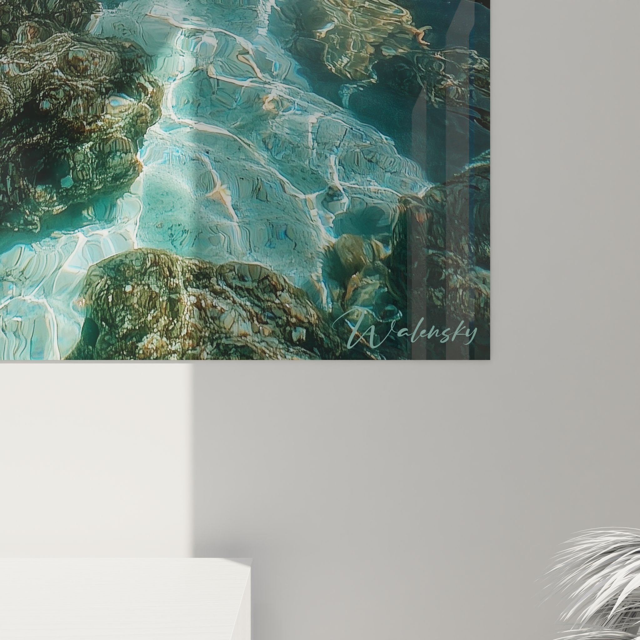 Vue ensemble tableau mural lagons tropicaux décoration intérieure plage moderne art océan cristallin