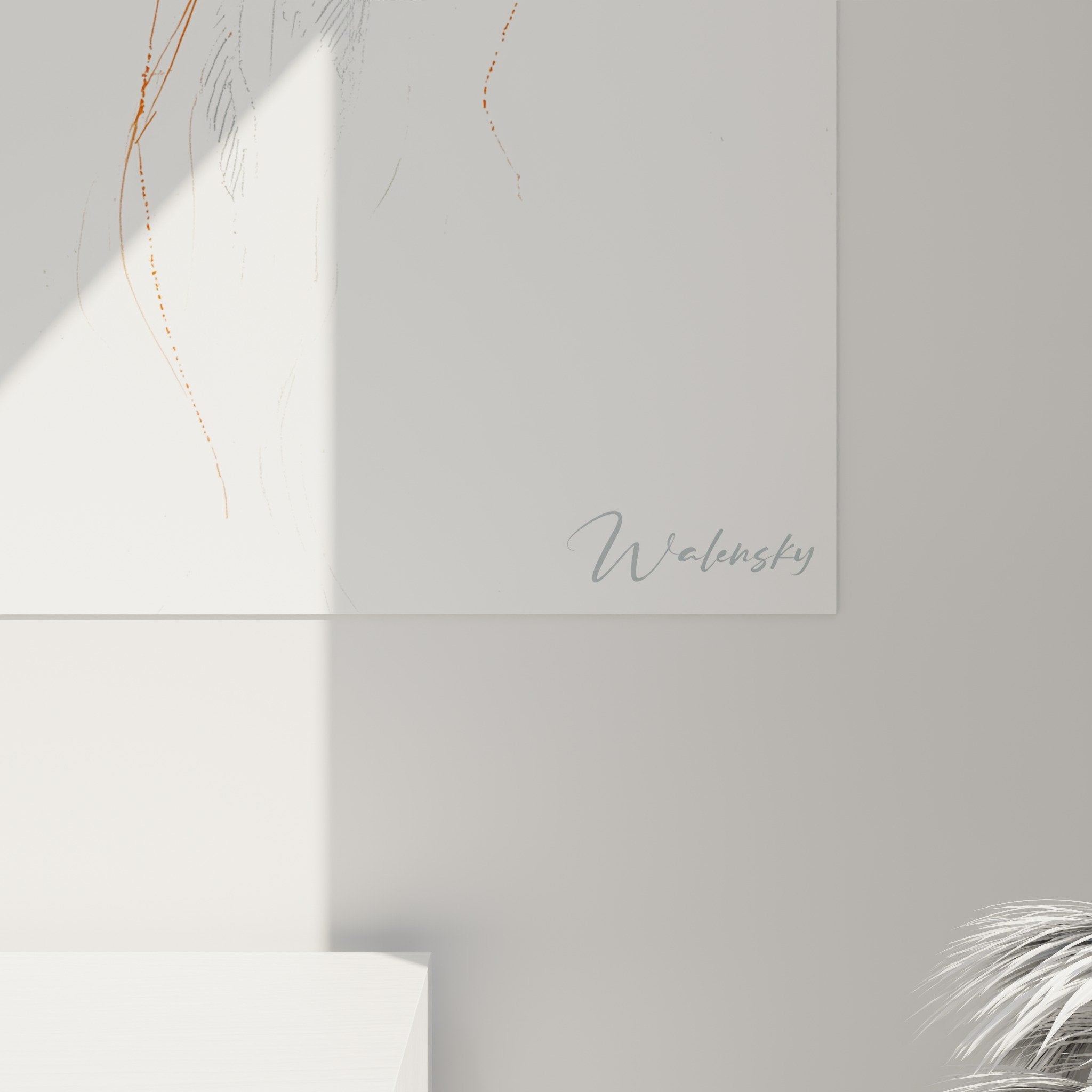 Vue d'ensemble tableau portrait lévrier élégant, œuvre artistique blanc et orange pour intérieur chic