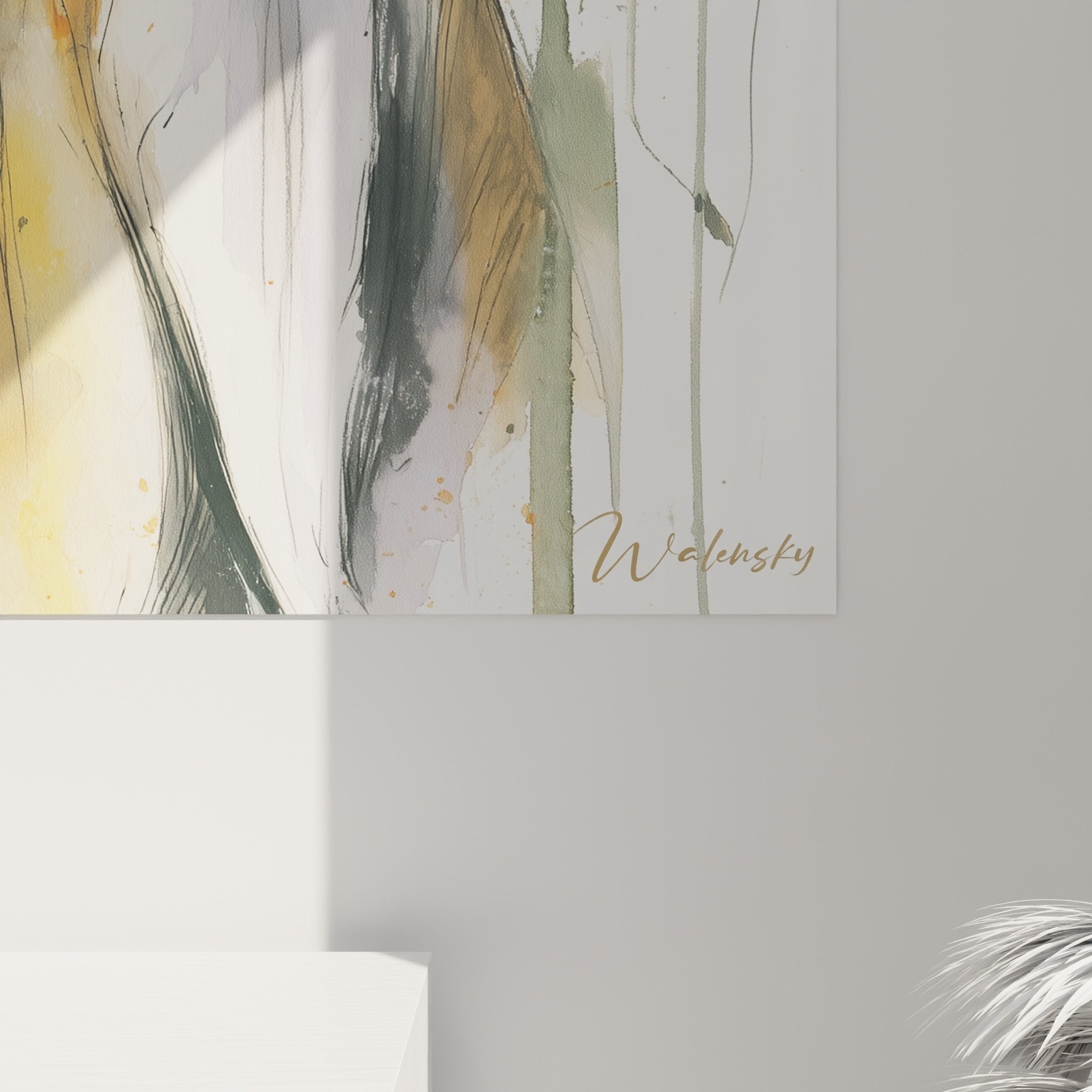 Vue d'ensemble tableau Lévrier Whippet style contemporain composition aquarelle tons chauds