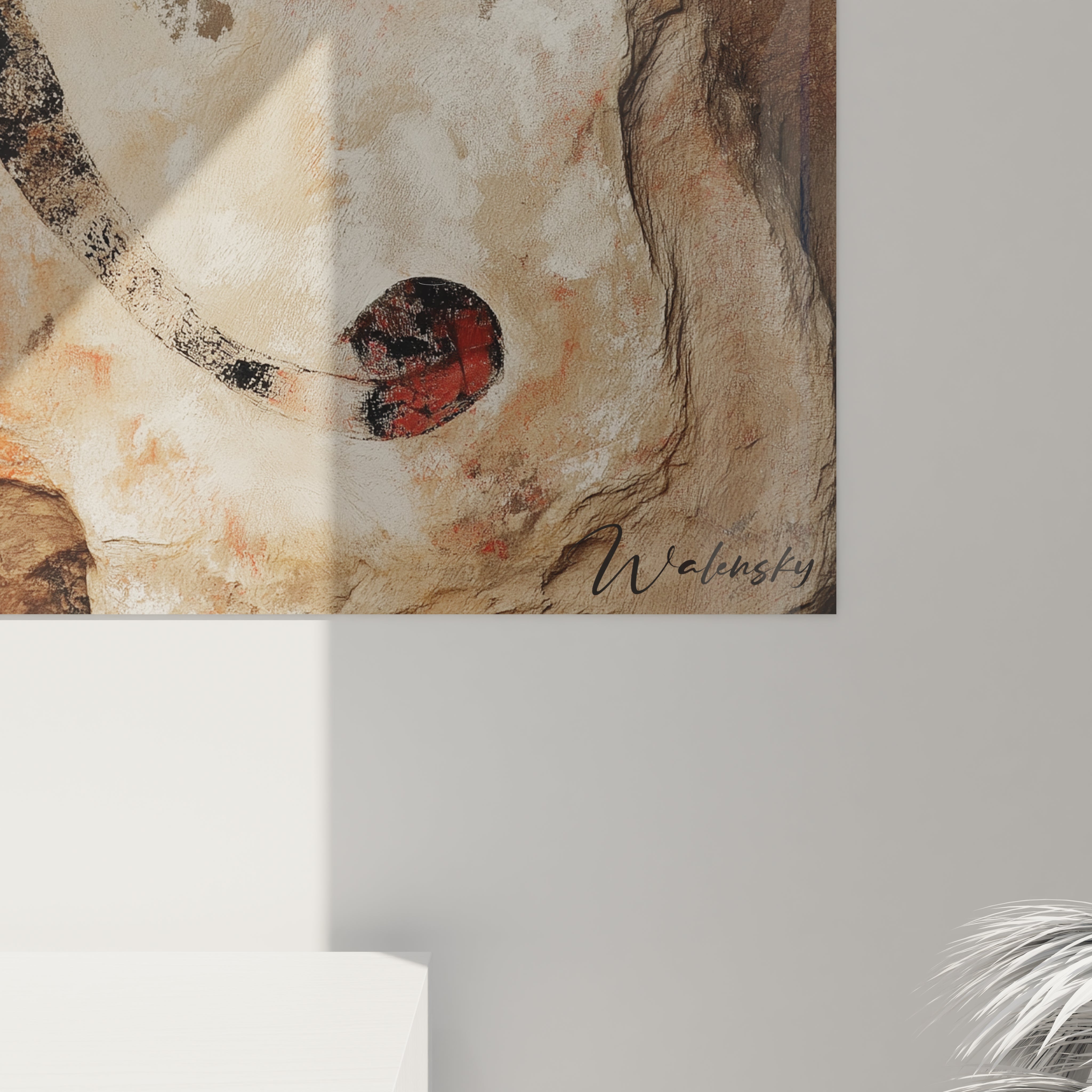 Vue ensemble tableau mural lézard stylisé fresques préhistoriques art pariétal moderne