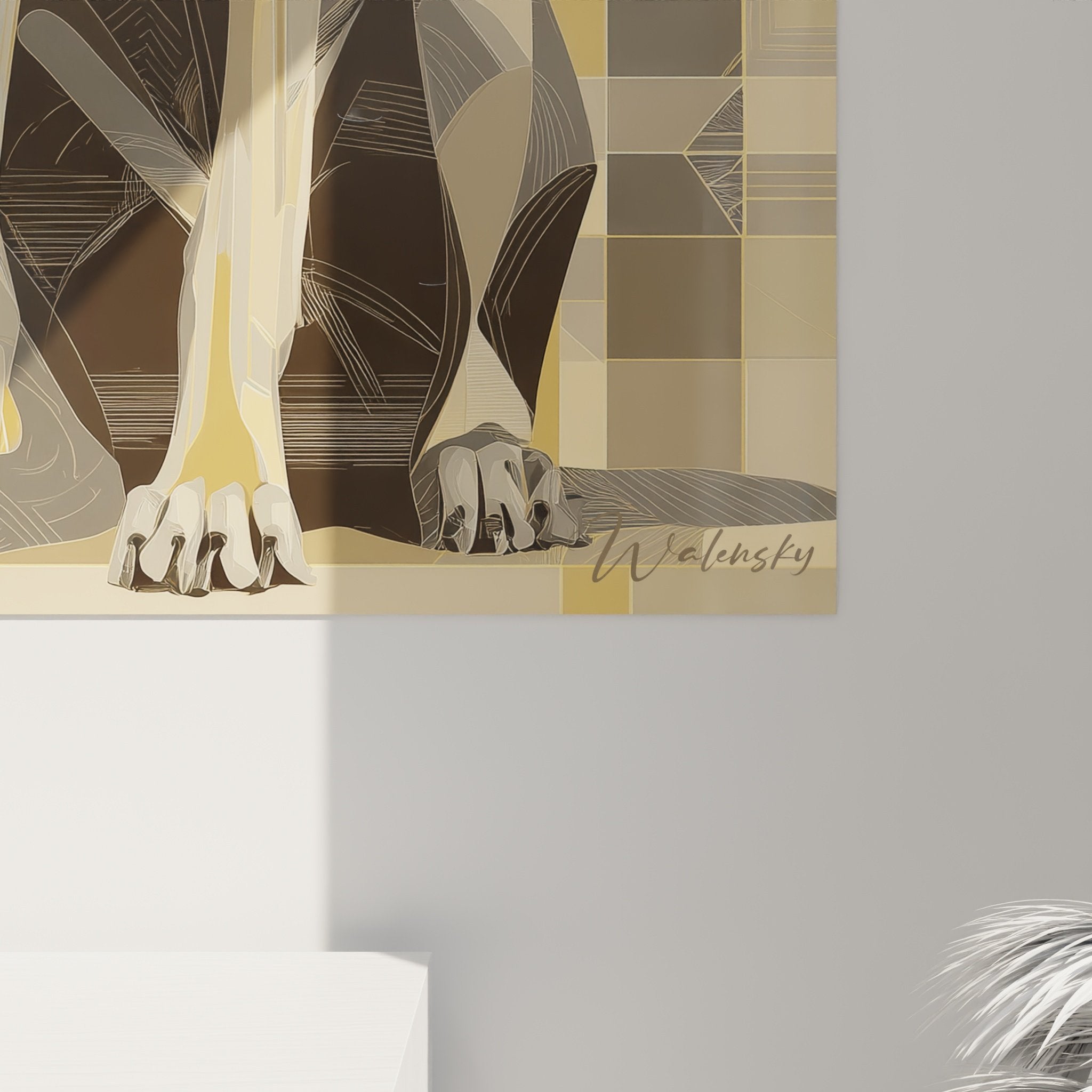 Übersichtsansicht modernes Bloodhound-Gemälde in zeitgenössischem Interieur an heller Wand
