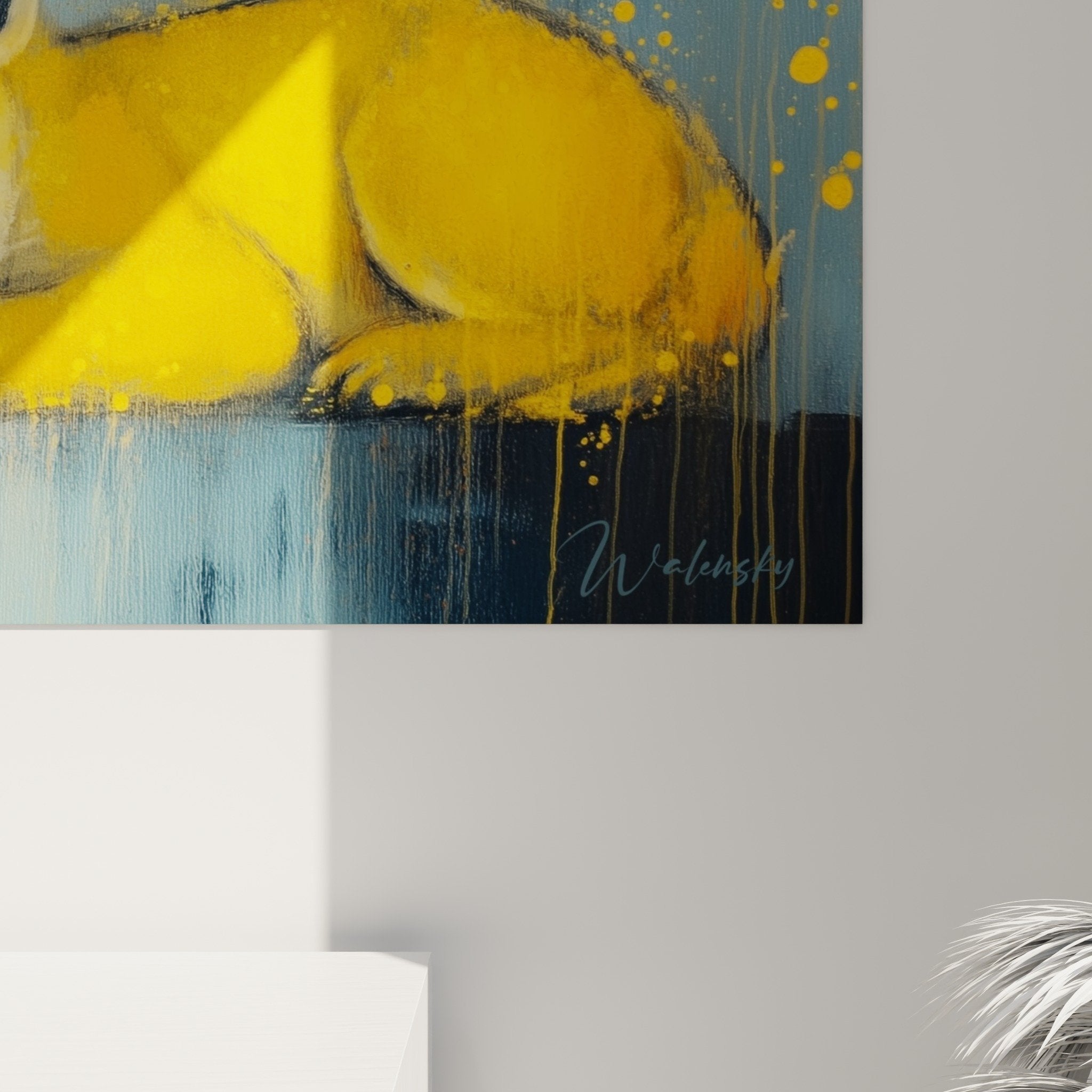 Vista completa quadro famiglia di leoni decorazione murale soggiorno moderno colori caldi