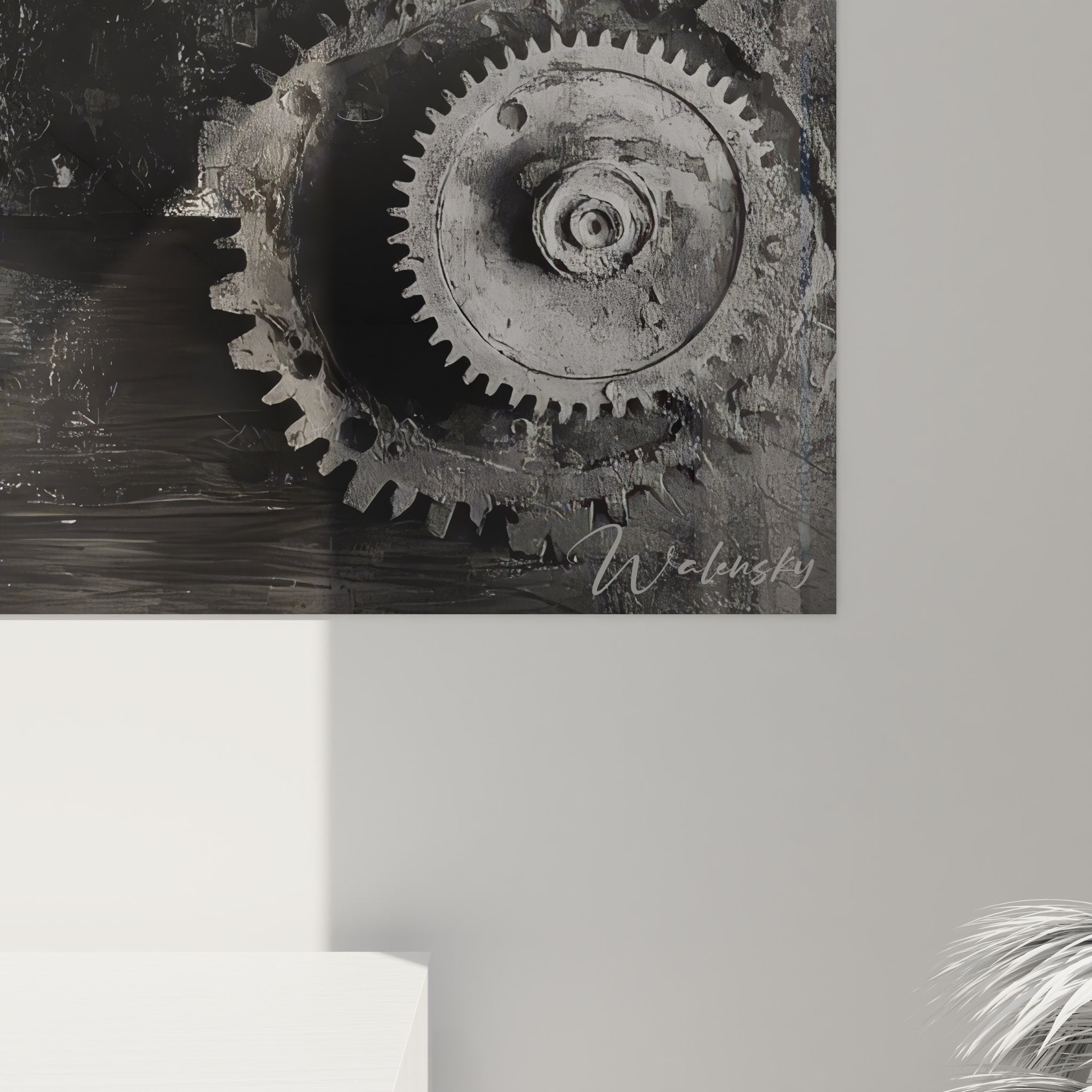 Vue d'ensemble du tableau machines anciennes, engrenages industriels en photographie artistique