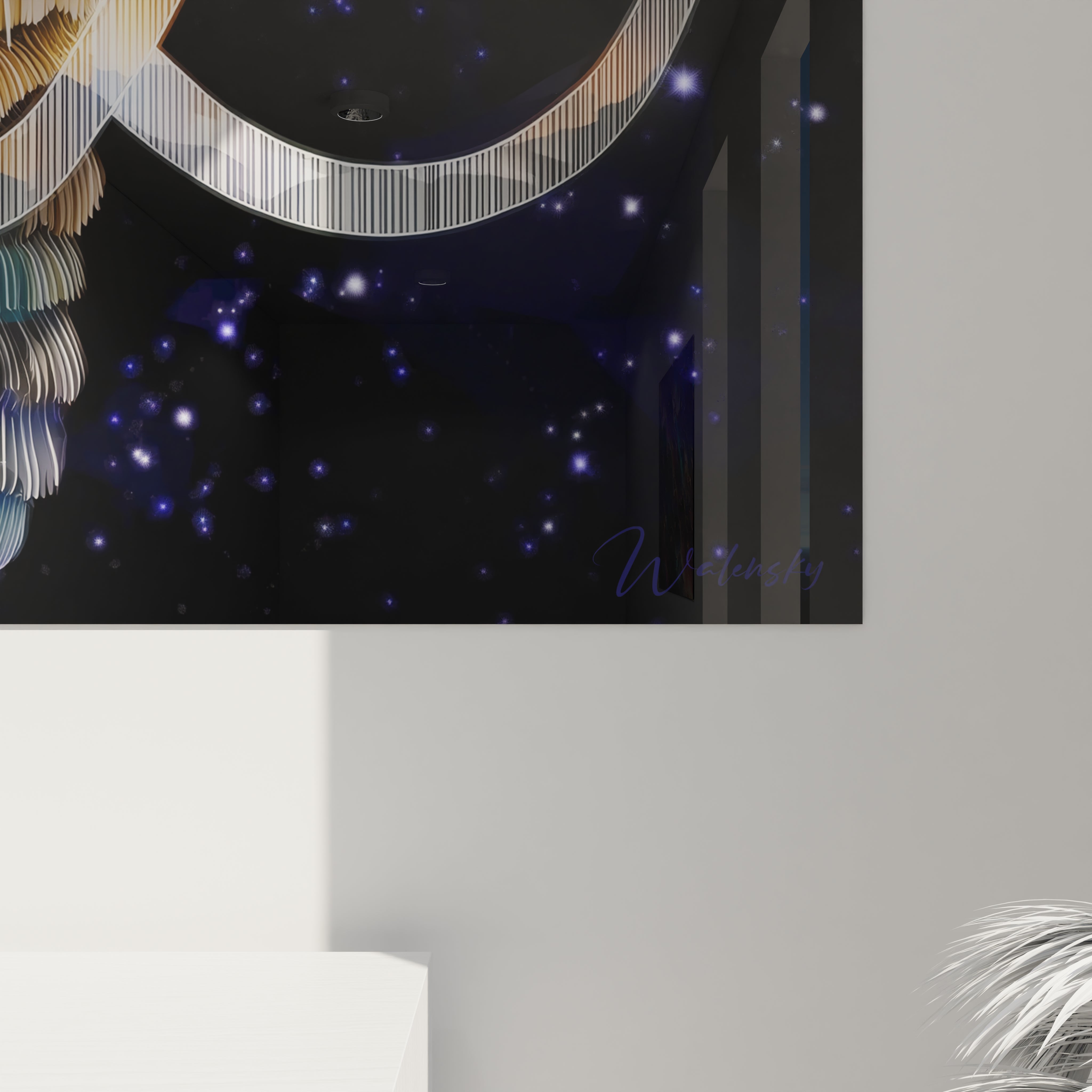 Vue ensemble tableau décoratif mammouth espace étoiles art contemporain mural