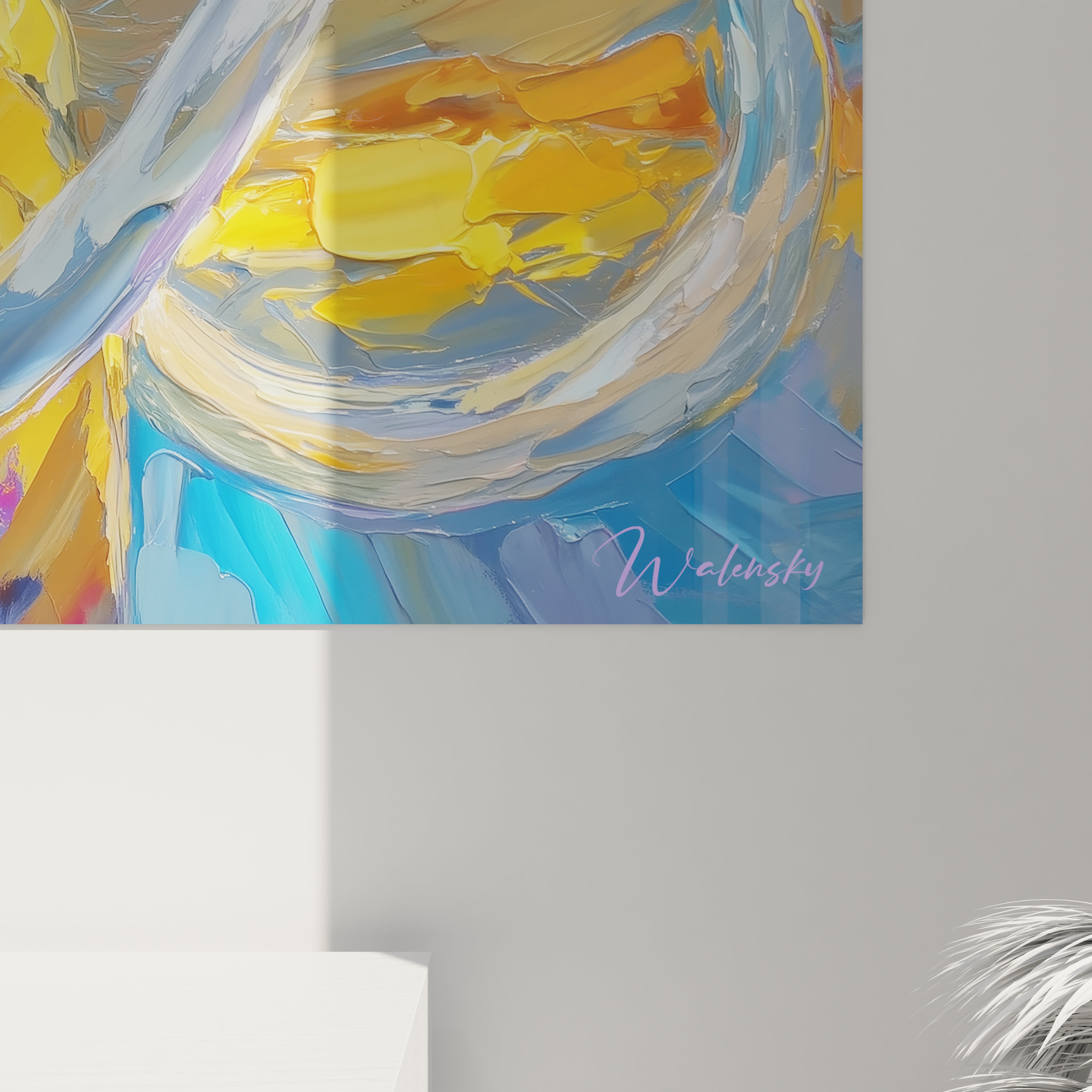 Vue ensemble tableau mural mammouth préhistorique art contemporain coloré