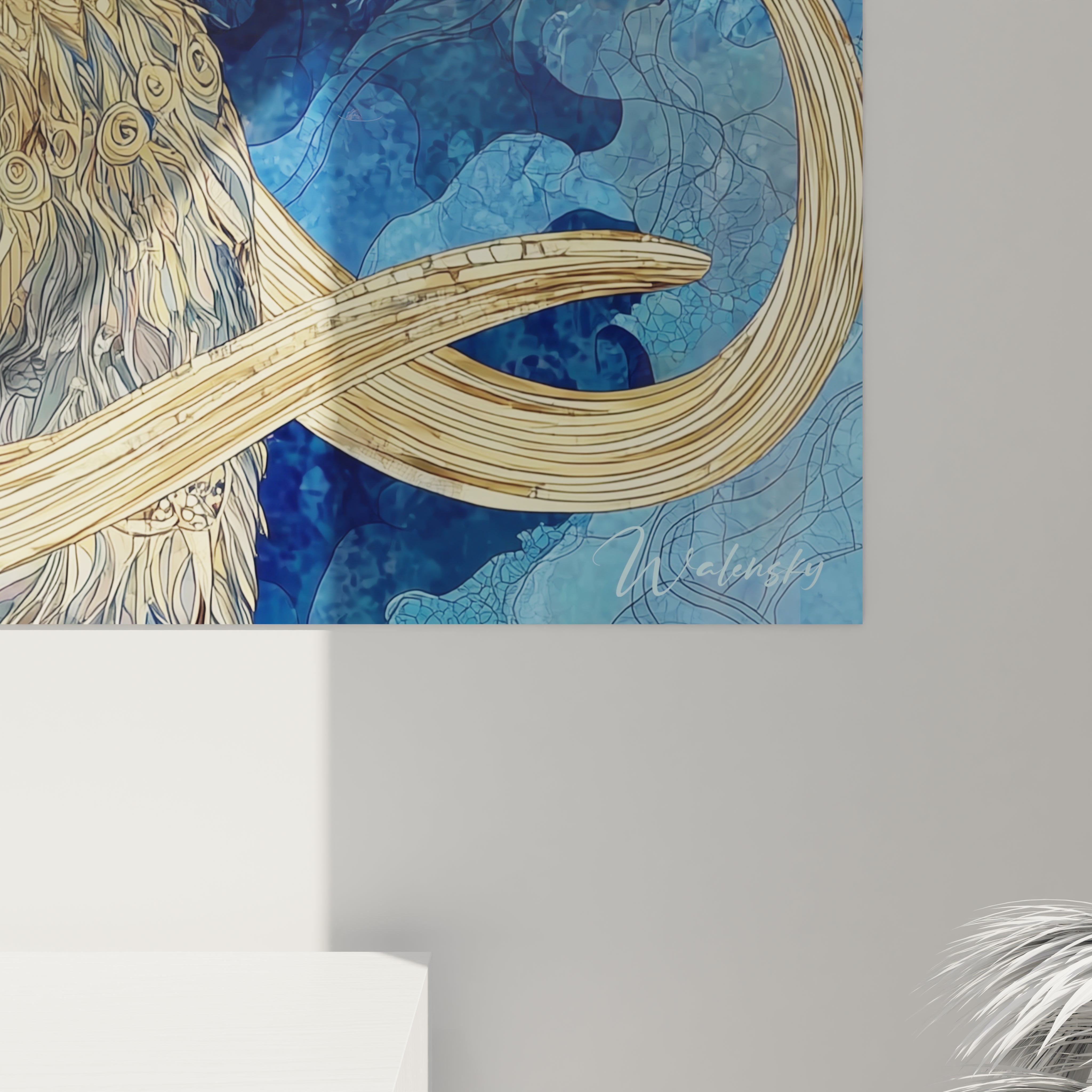 Vue ensemble tableau mammouth préhistorique doré - art mural décoratif créature disparue majestueuse