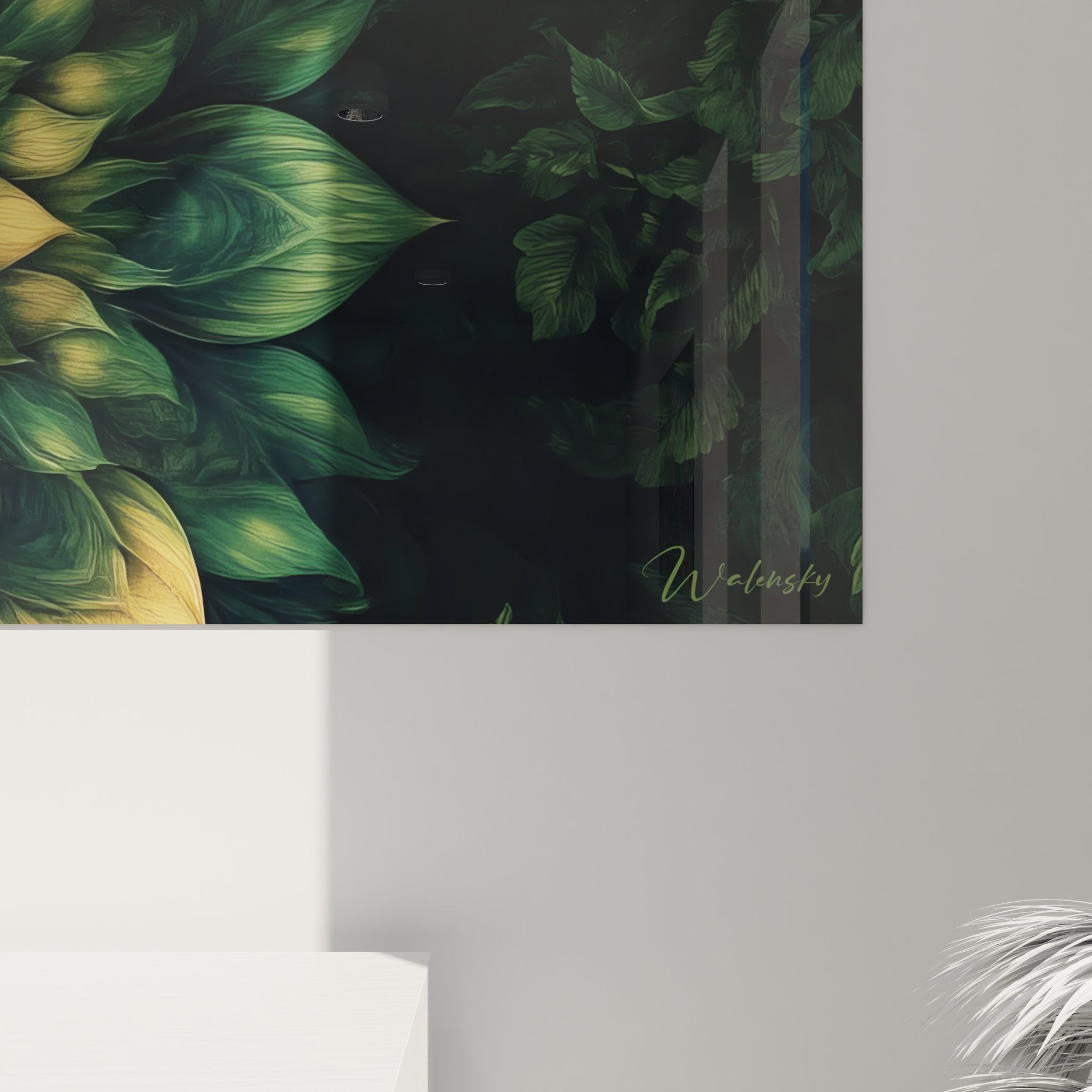 Vue d'ensemble du tableau mural mandala fractale dans son environnement décoratif