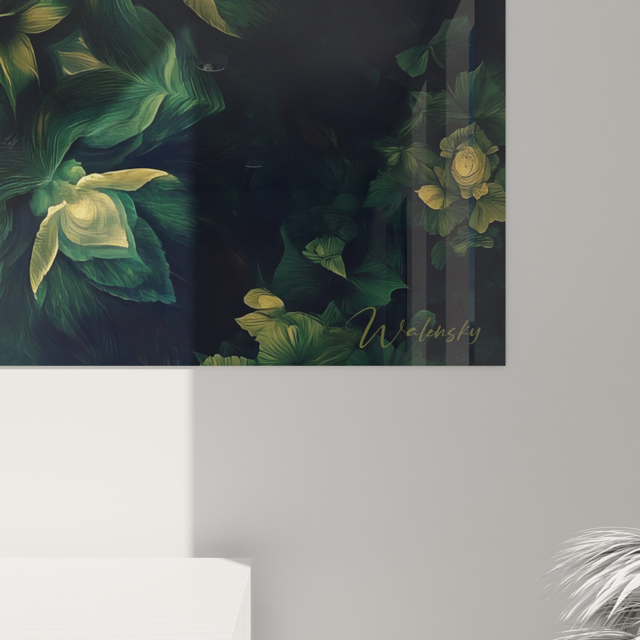 Vue d'ensemble du tableau mandala floral doré avec ses fractales et ornements végétaux