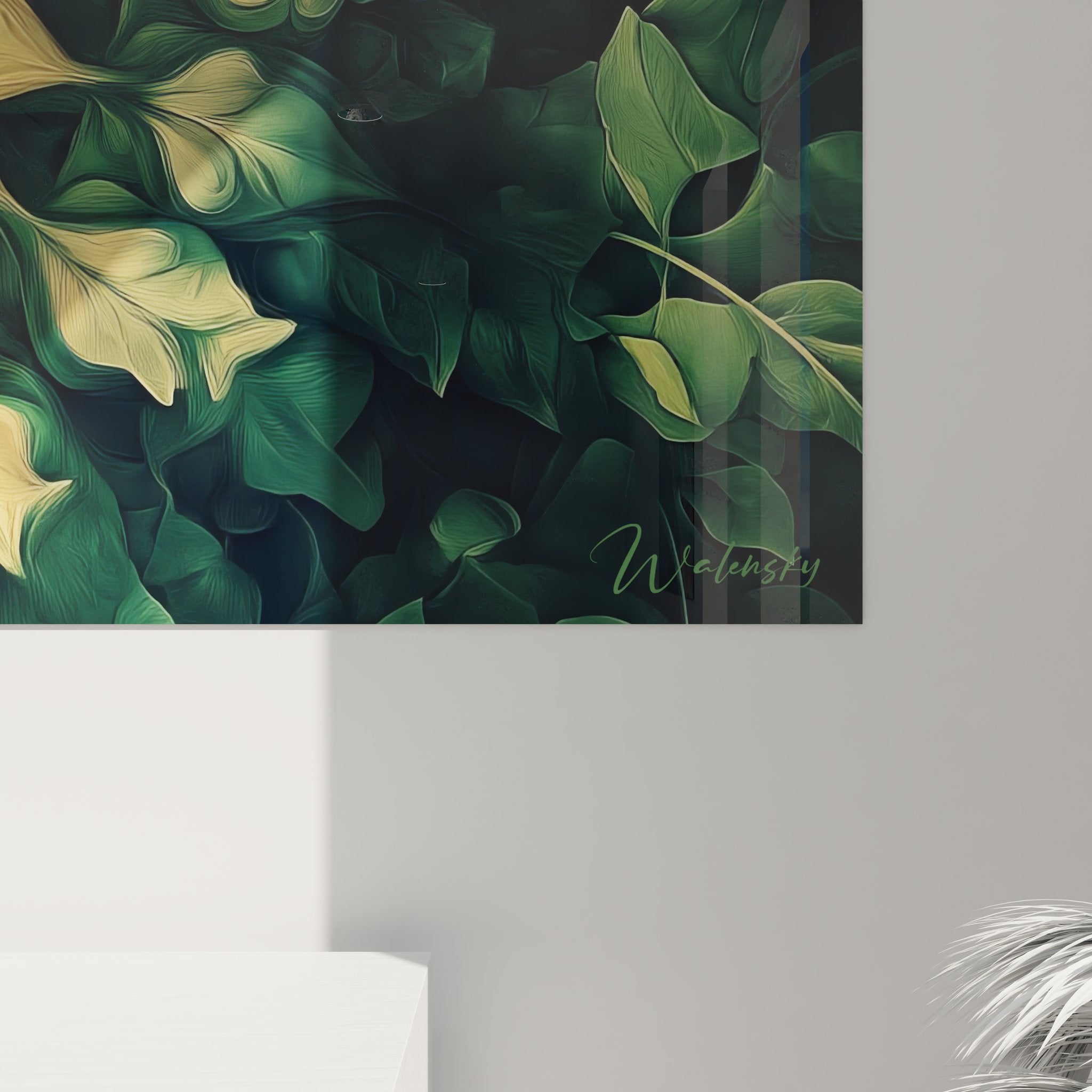 Vue d'ensemble tableau mural mandala végétal fractale, art géométrique nature pour décoration intérieure