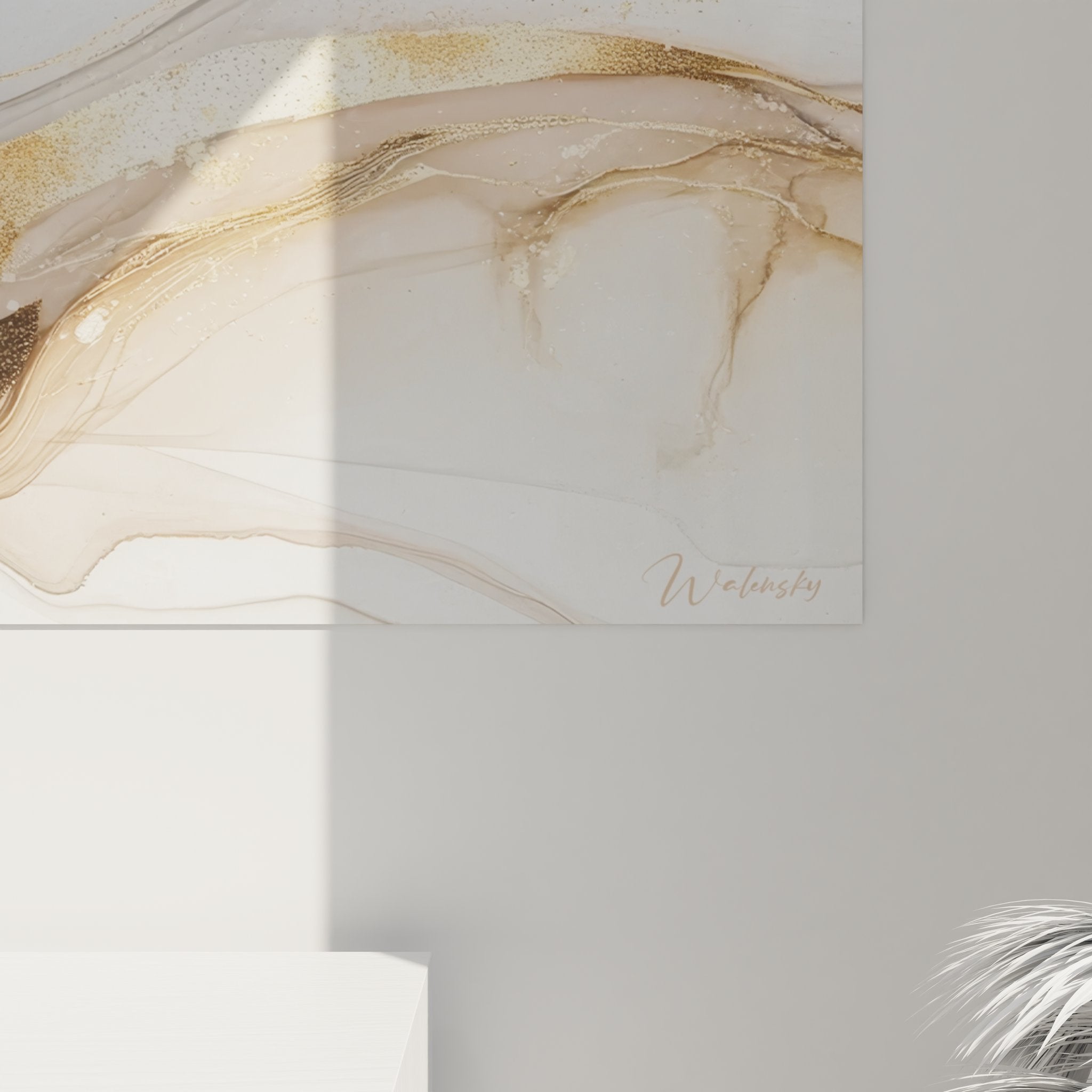 Vue ensemble tableau mural marbre fluide doré décoration moderne abstrait