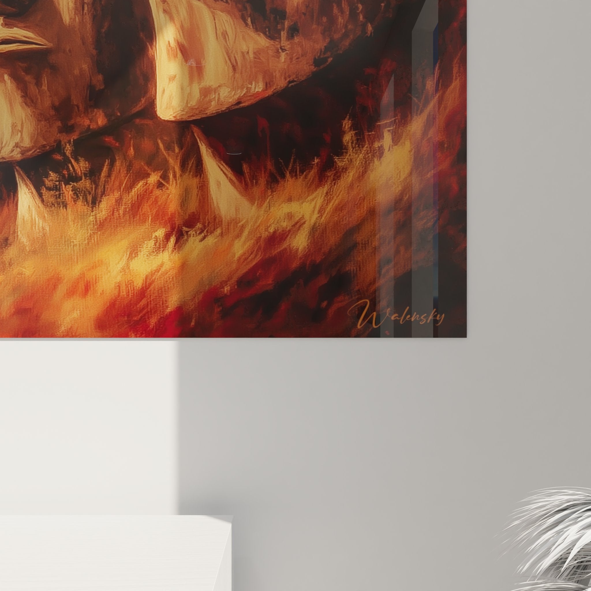 Vue ensemble tableau mural Moaï île de Pâques décoration intérieure style océanien moderne