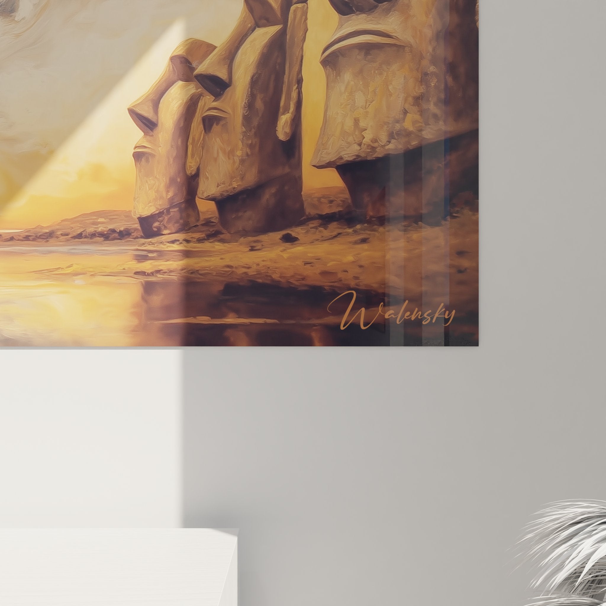 Vue ensemble tableau mural Moaï polynésien décoration art océanien île de Pâques