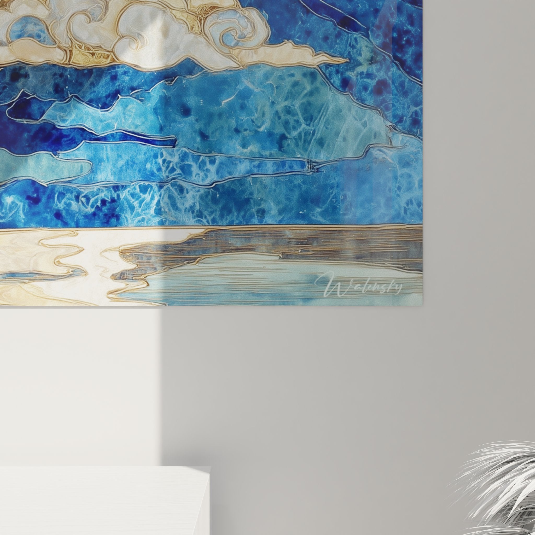 Vue ensemble tableau mural Mont Fuji art japonais, paysage lacustre et ciel doré