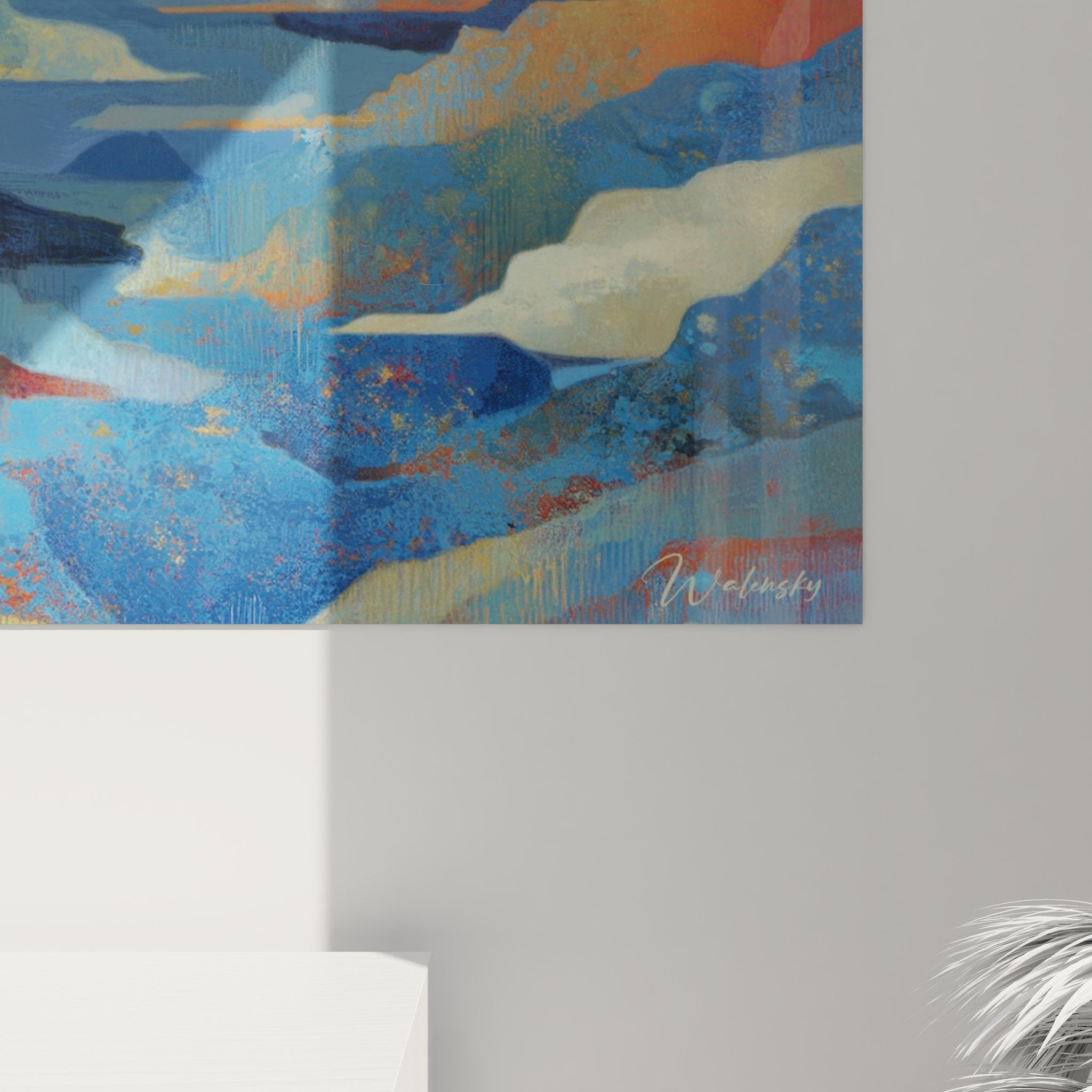 Vue ensemble tableau montagne enneigée ciel étoilé avec cadre sur fond neutre