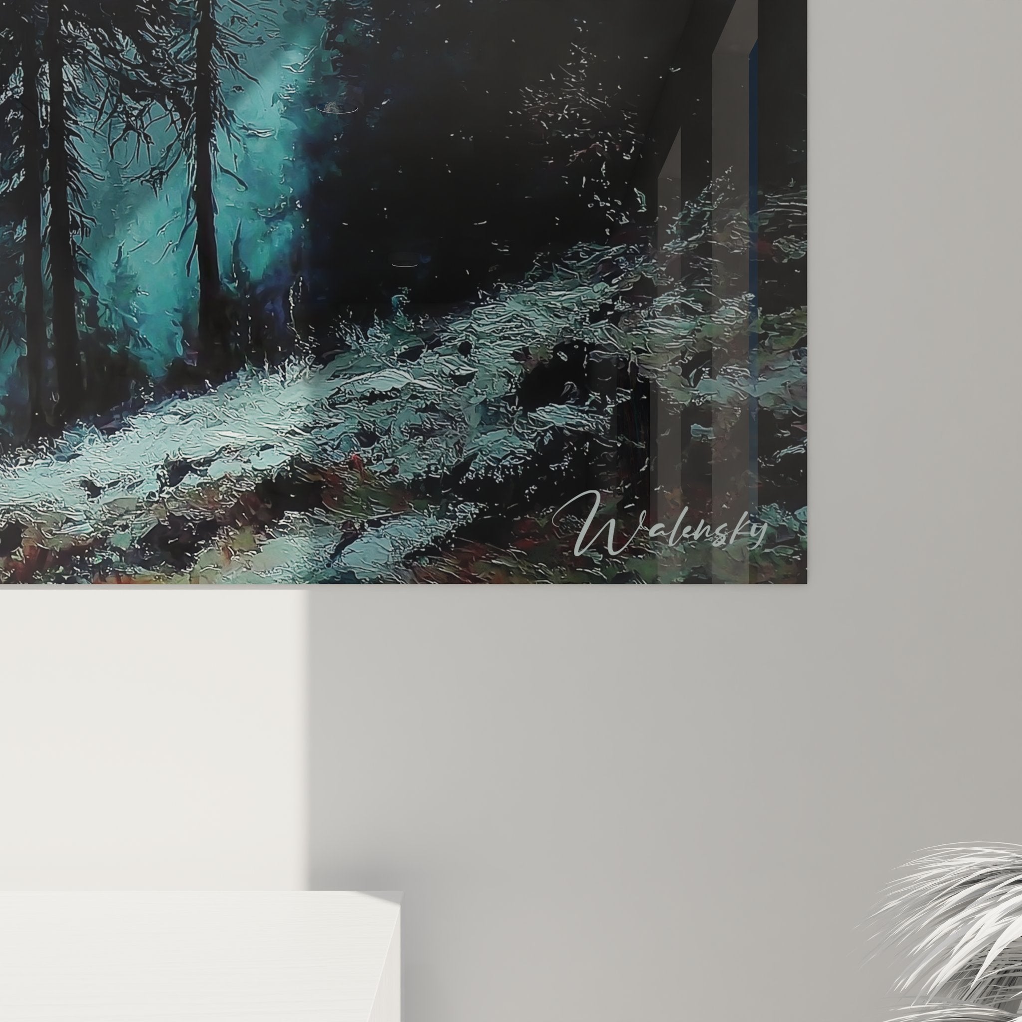 Vue ensemble tableau décoratif montagne forestière, toile nature pour décoration