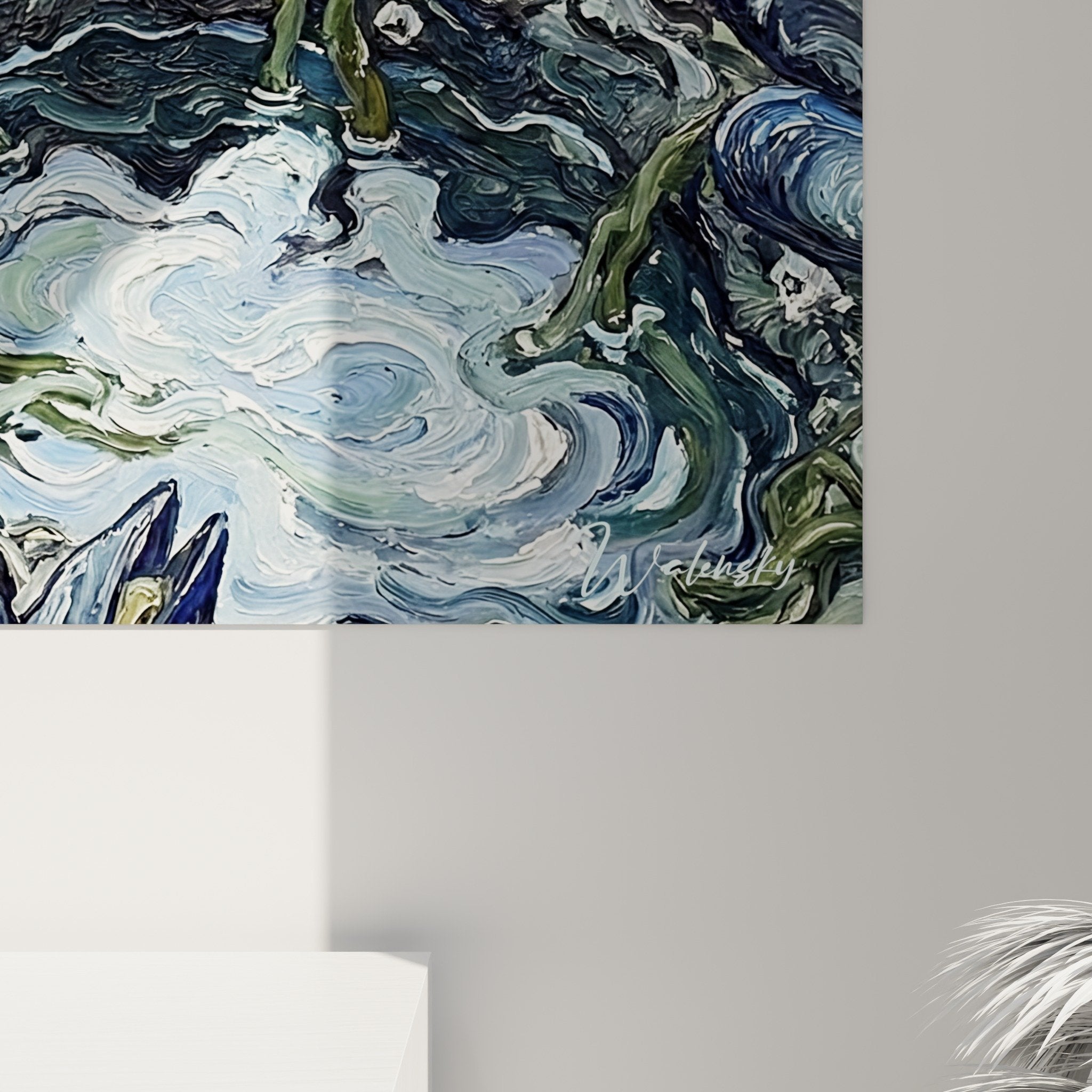 Gesamtansicht Wandbild Muscheln Meeresmotive blaue Felsen Algen Wanddekoration Muschelausgabe