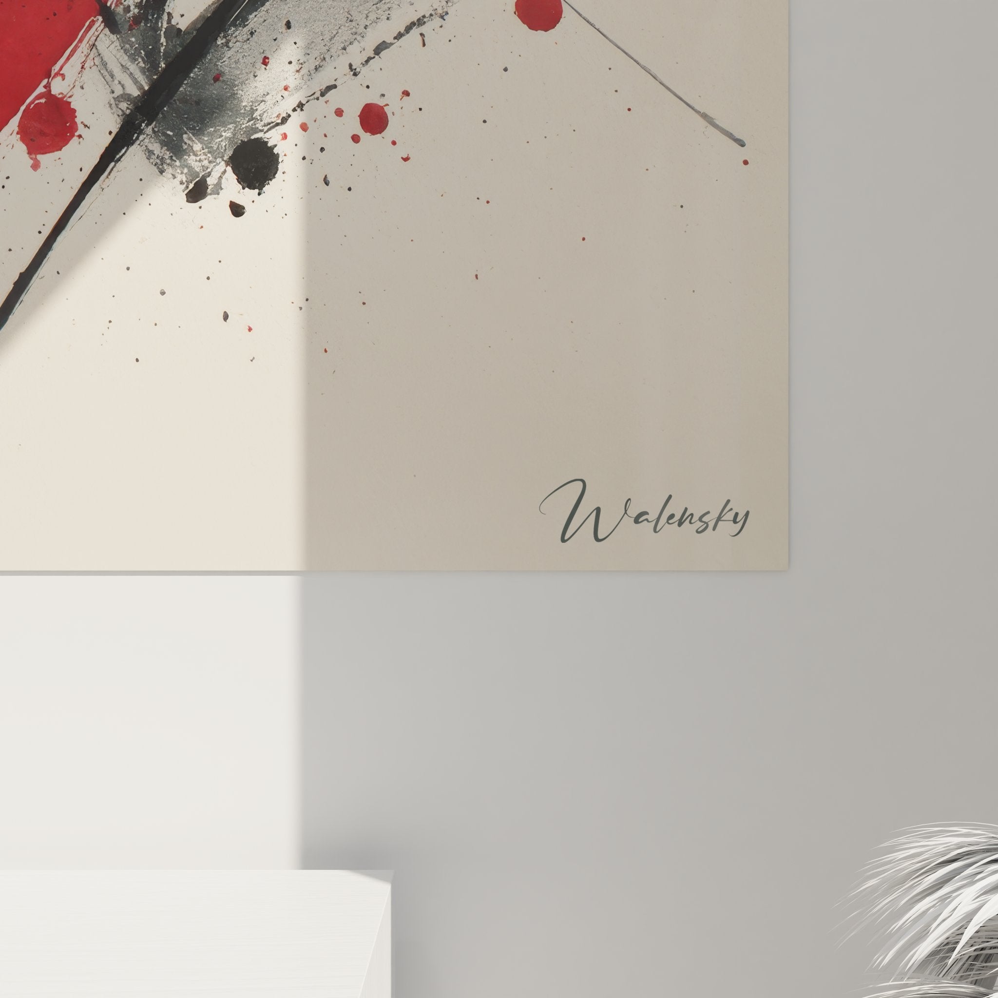 Vue ensemble tableau mouvement gestuel abstrait rouge noir art mural moderne décoration contemporaine