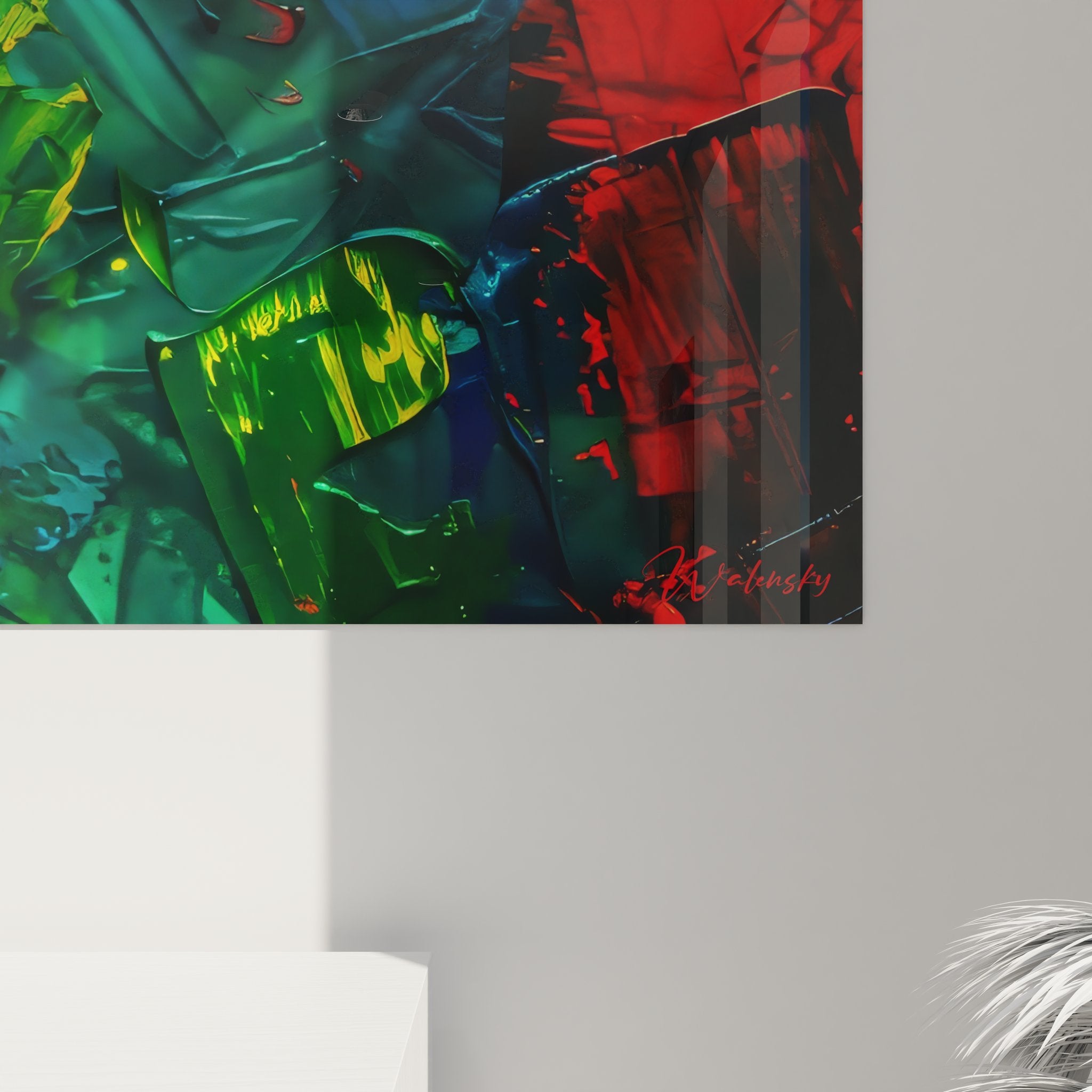 Vue ensemble tableau mural abstrait explosion chromatique art contemporain décoration colorée