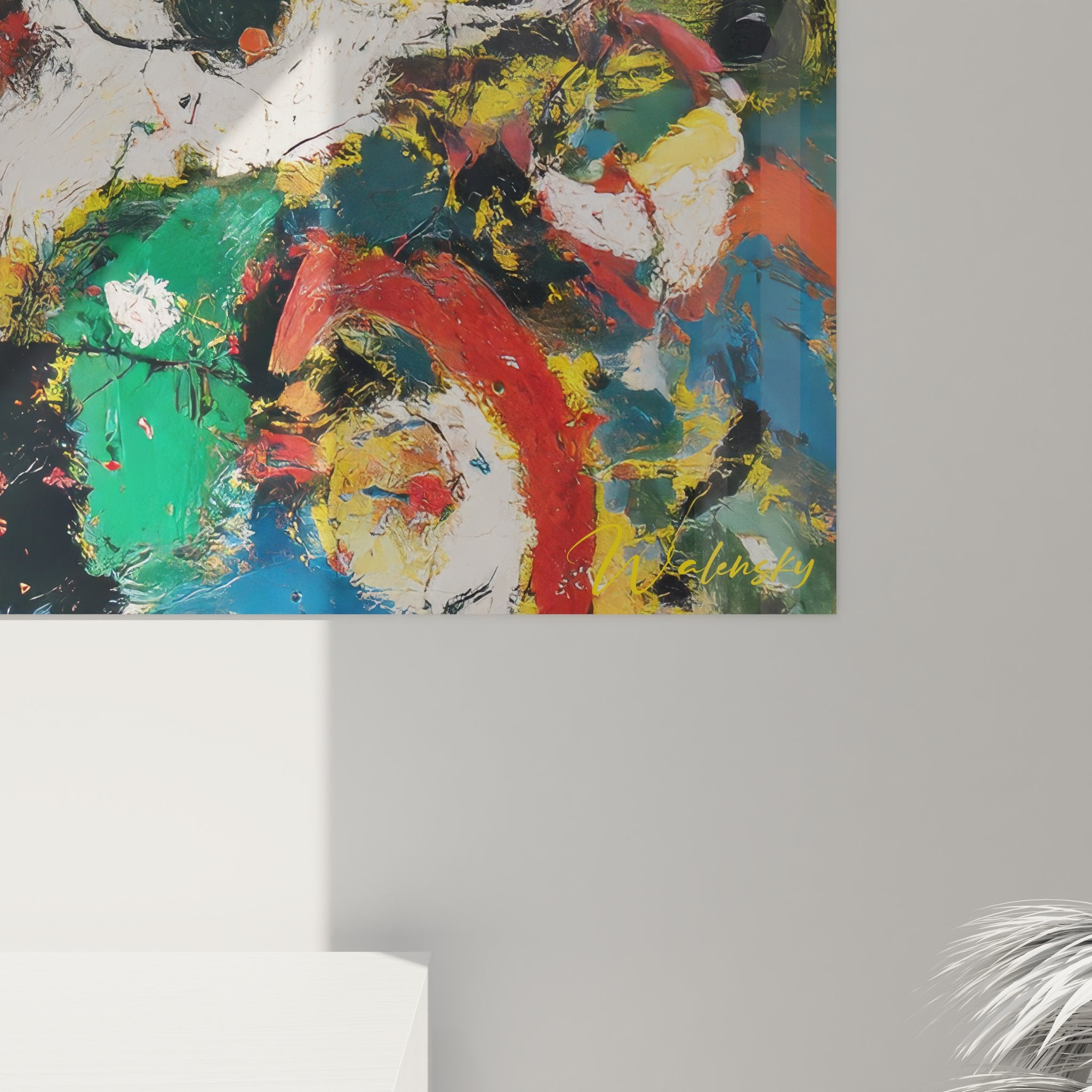 Vue ensemble tableau mural abstrait décoratif composition artistique contemporaine