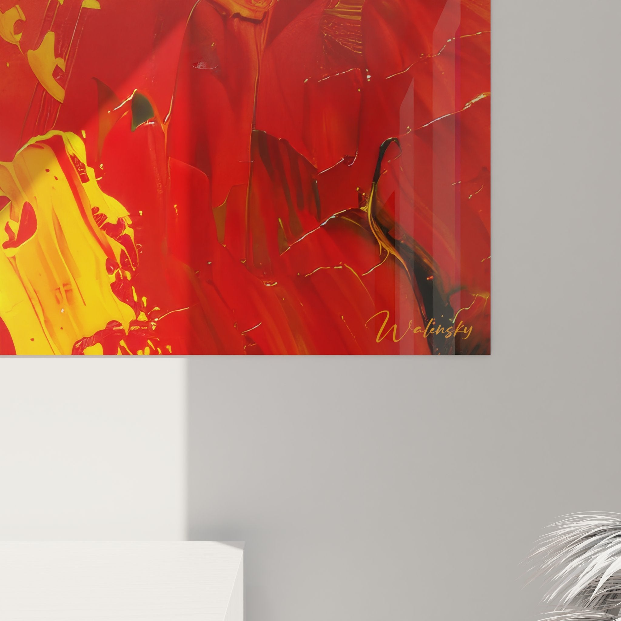 Vue ensemble tableau mural abstrait flammes colorées décoration moderne