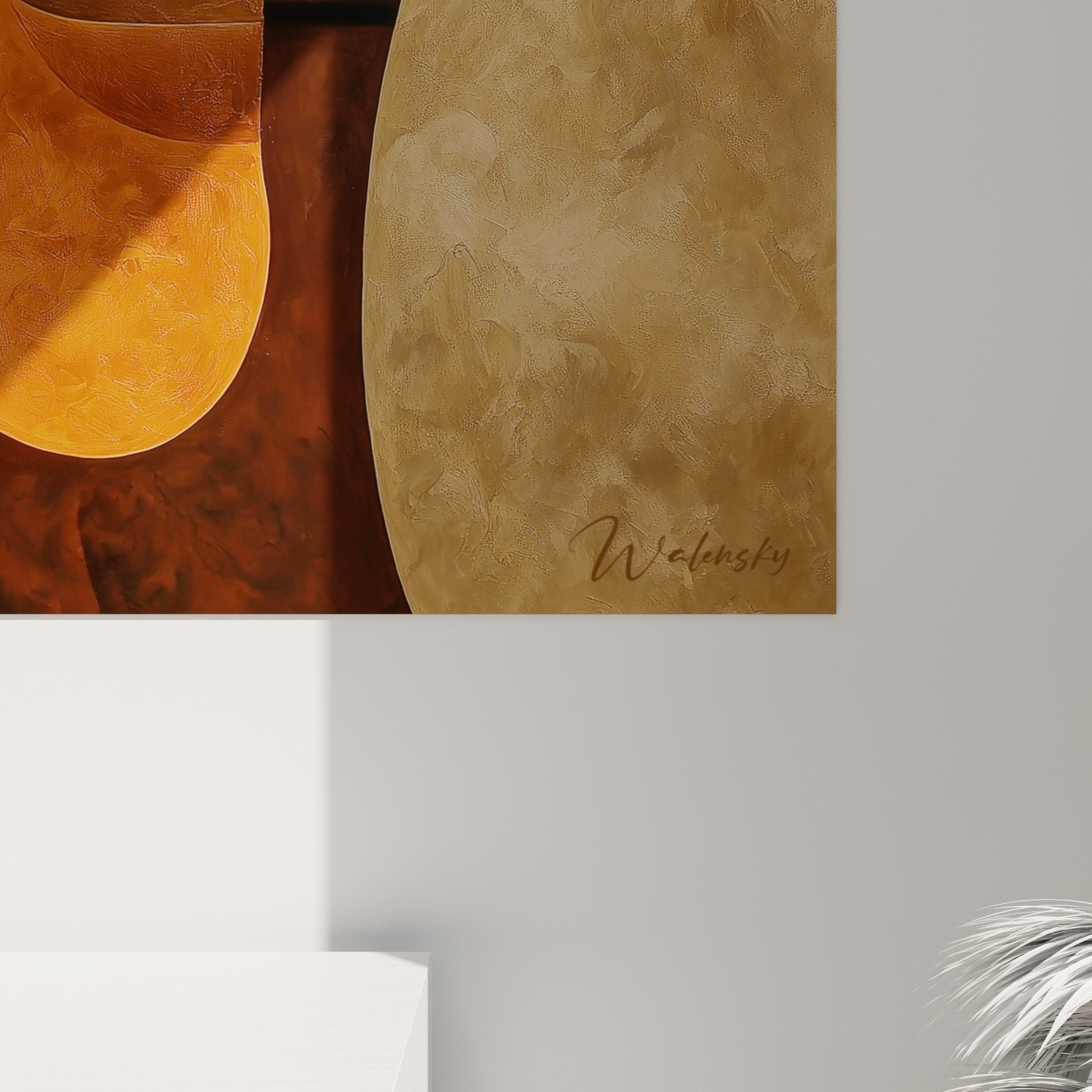 Abstract geometric wall art orange beige feng shui northeast earth decor overview
