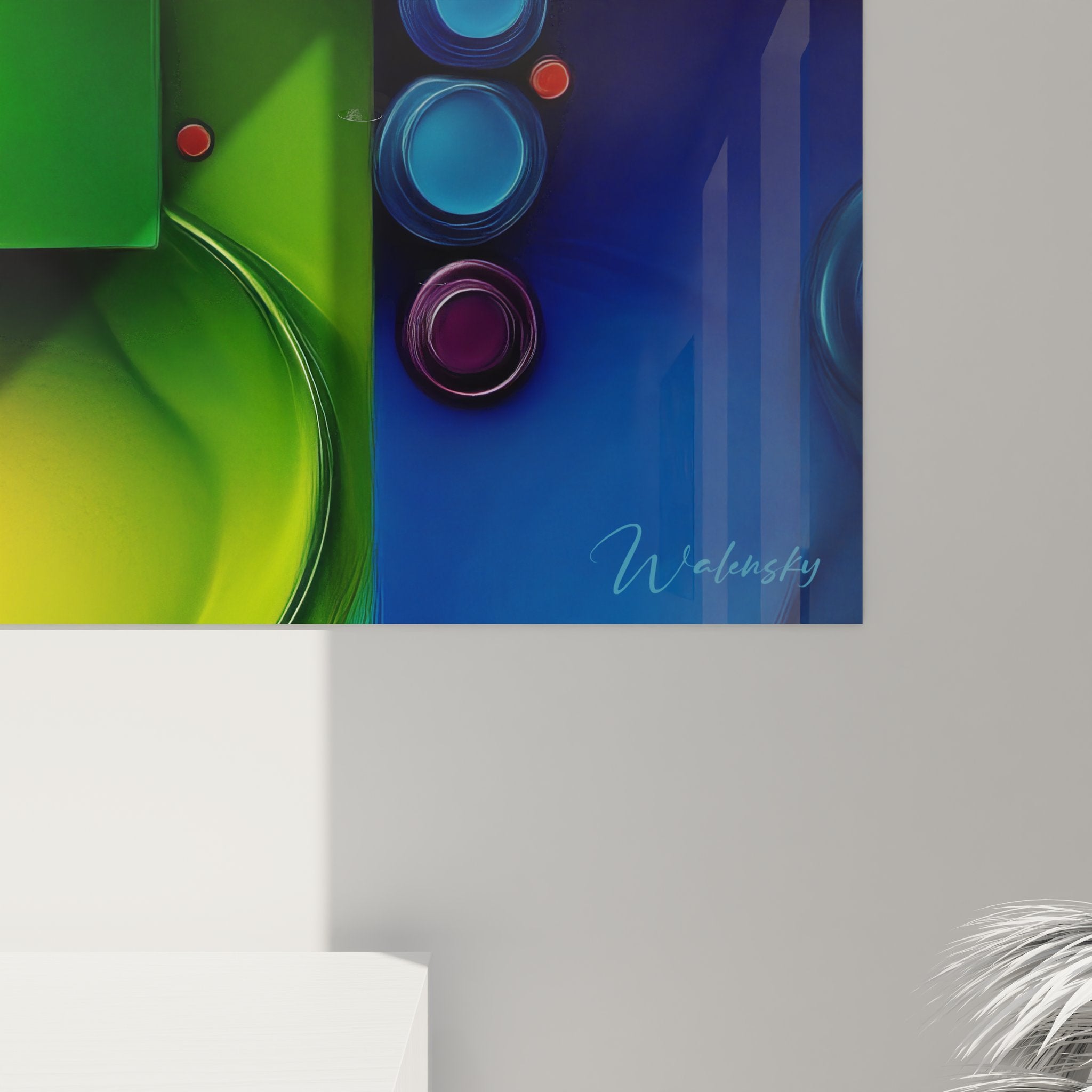 Vue ensemble tableau mural abstrait multicolore formes géométriques art décoratif moderne