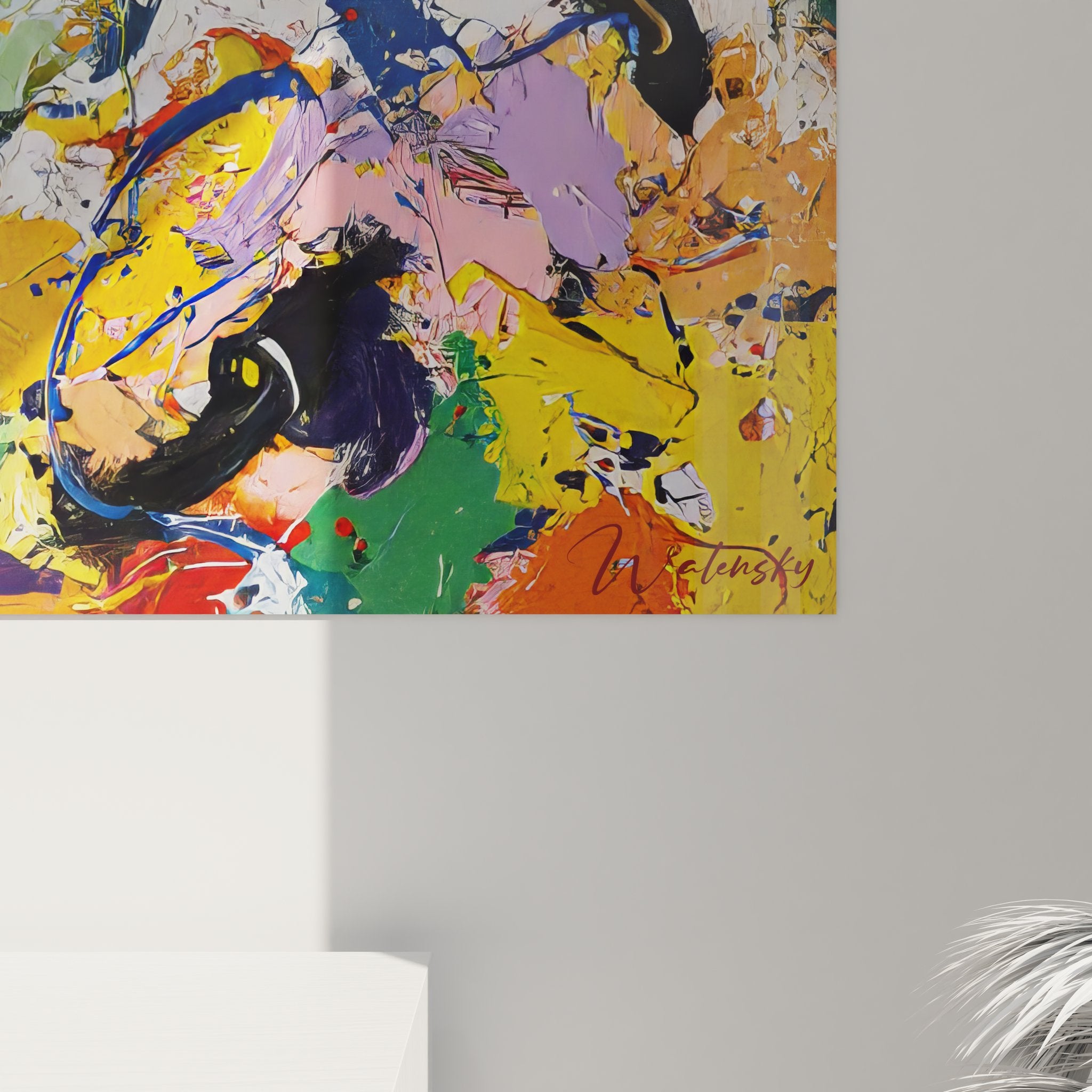 Vue ensemble tableau mural chaos créatif abstrait multicolore pour décoration intérieure moderne