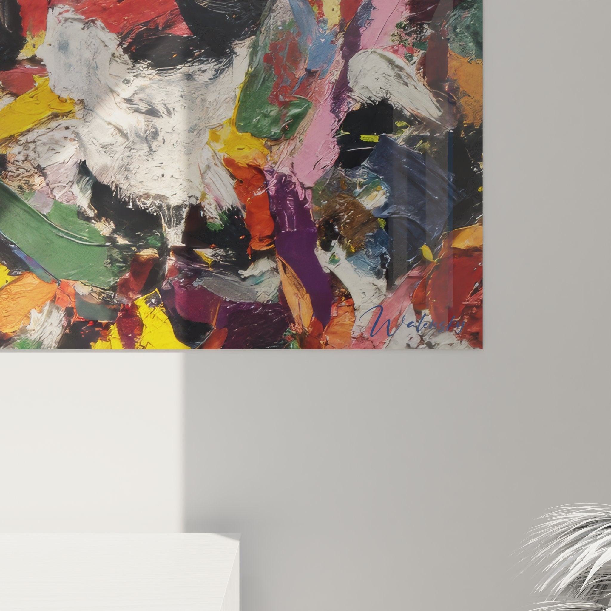 Vue d'ensemble tableau mural abstrait format panoramique aux couleurs éclatantes style moderne