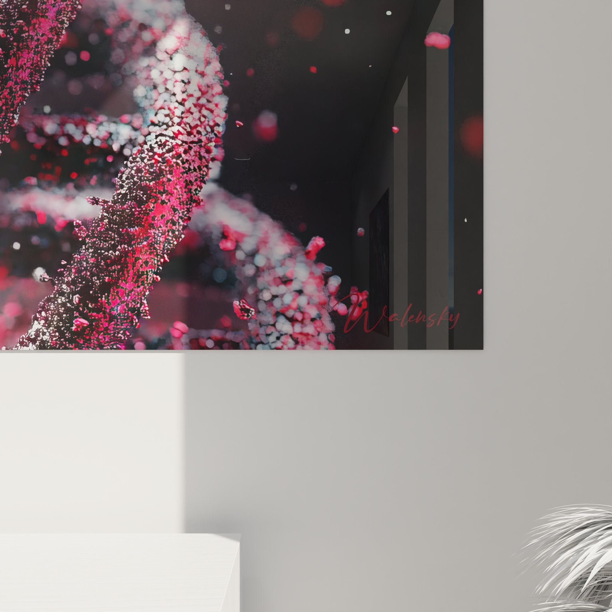 Vue d'ensemble du tableau mural ADN rouge présentant la structure hélicoïdale complète