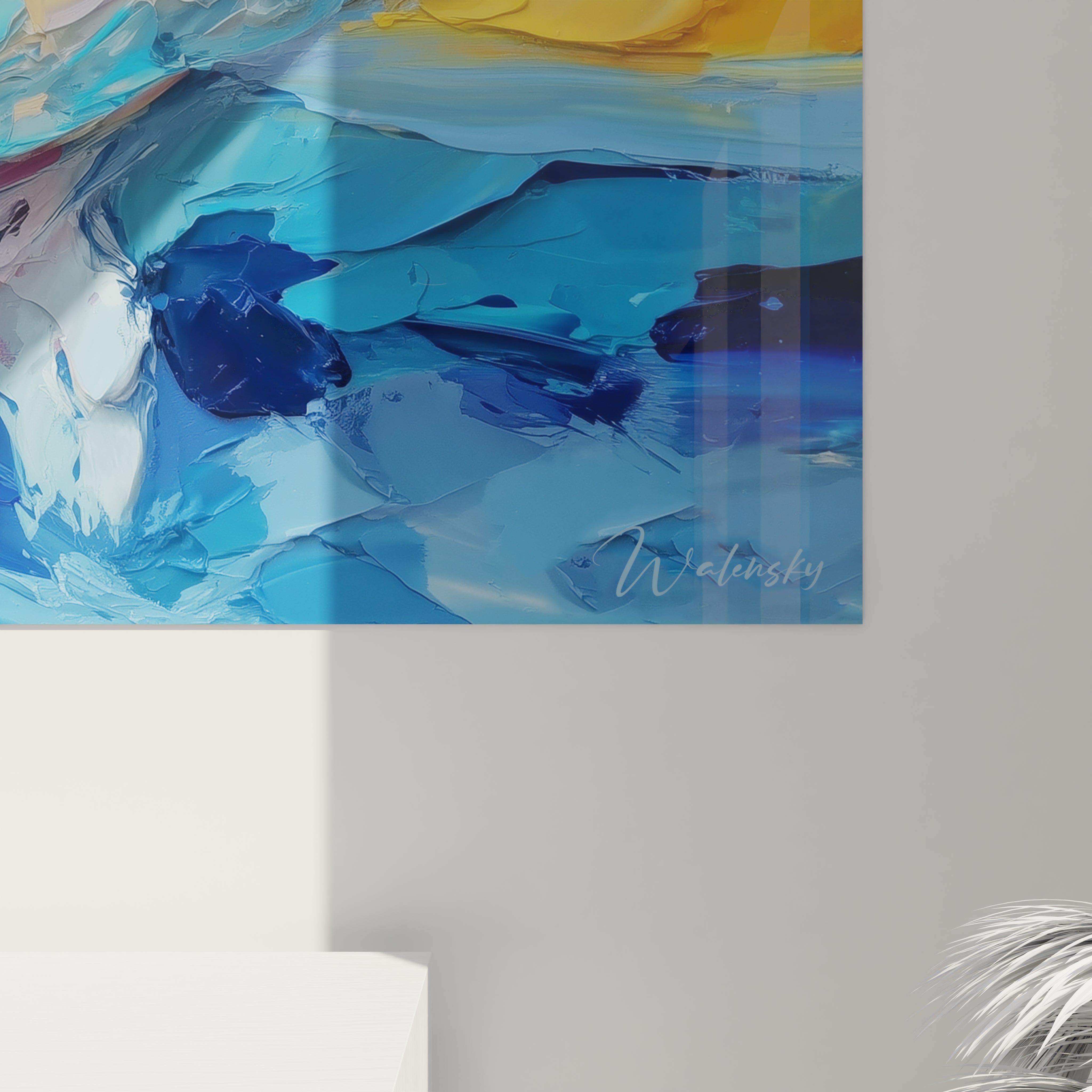 Vue ensemble tableau mural baleine artistique, art océanique coloré pour décoration contemporaine