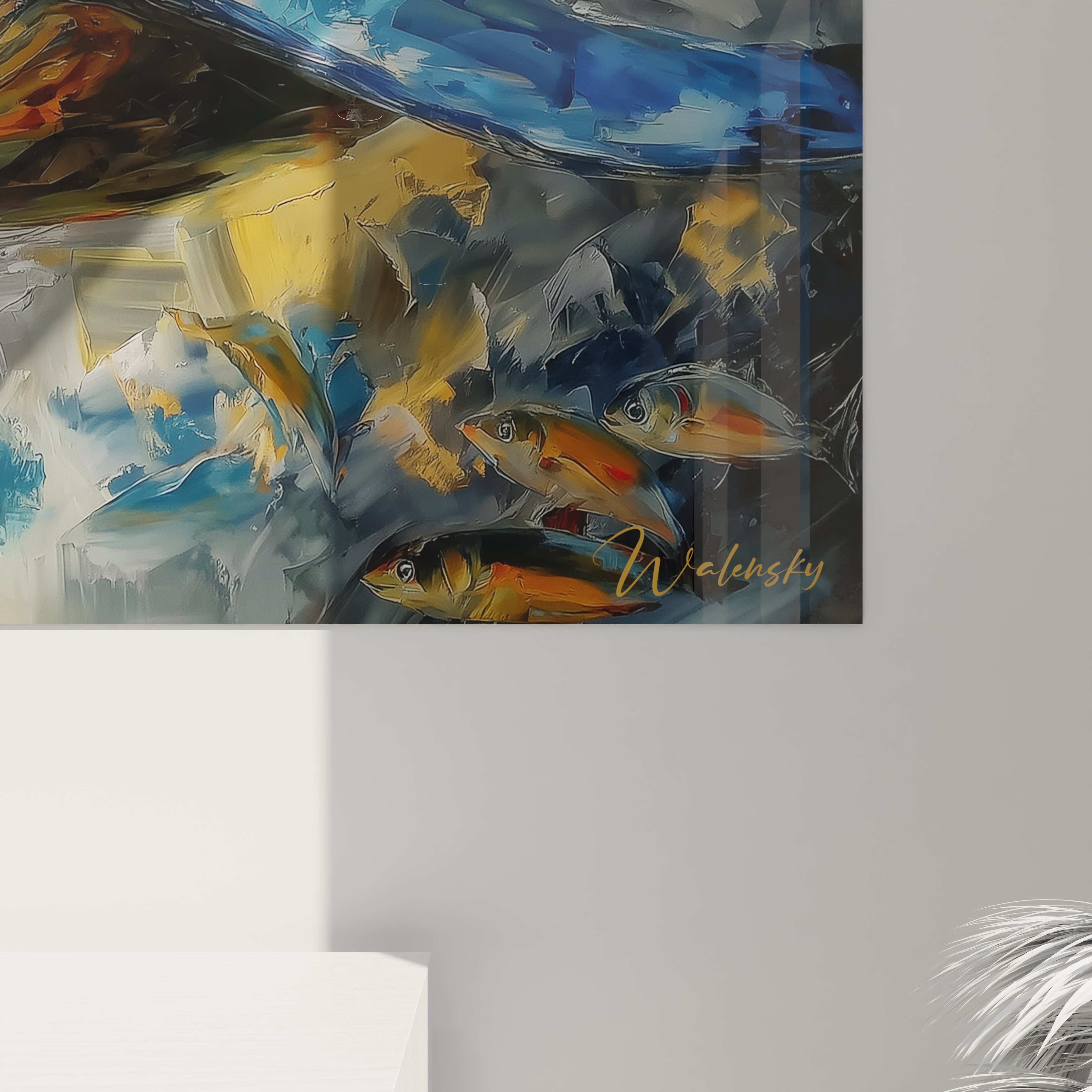 Vue ensemble tableau décoratif baleine basilosaurus, œuvre art mural océanique complete