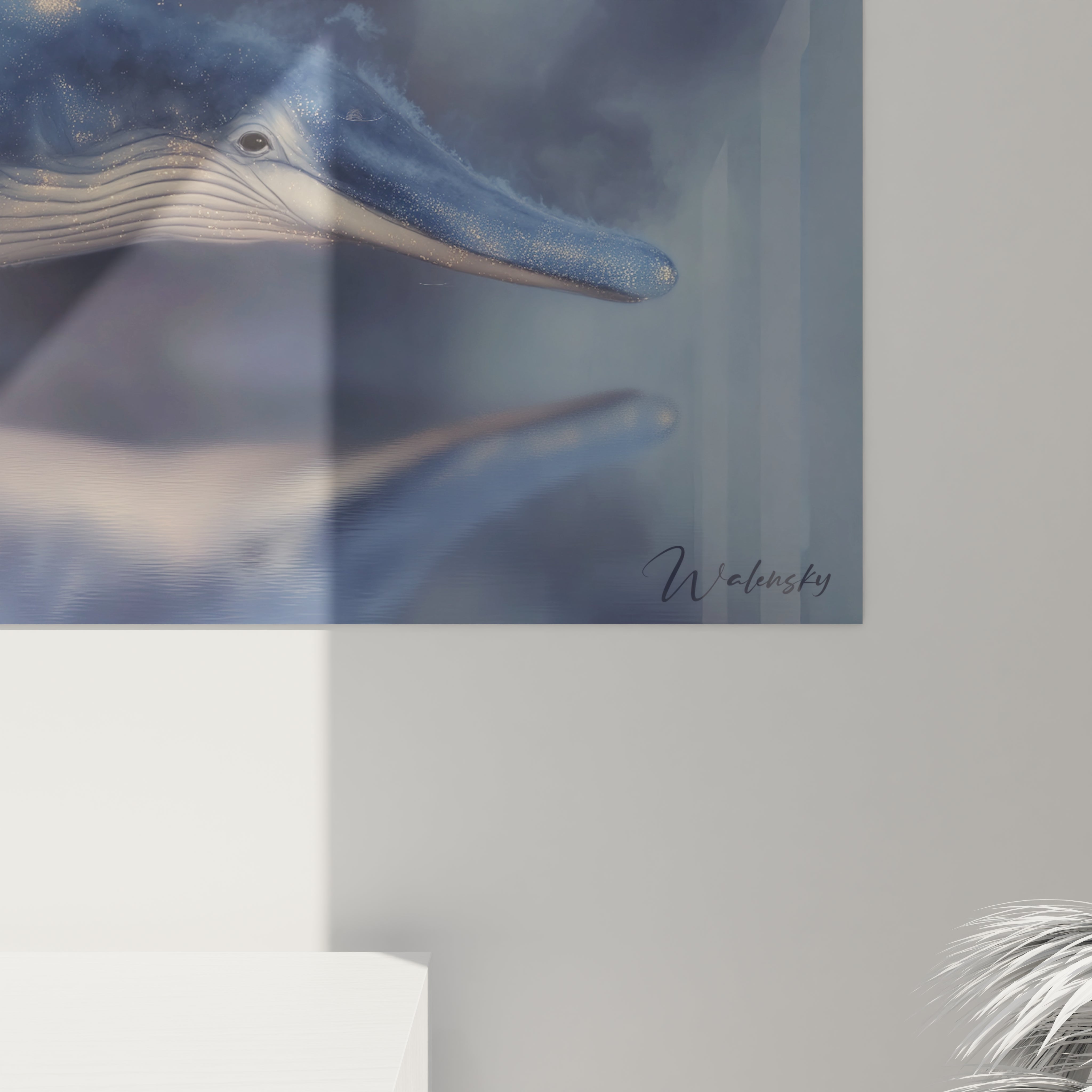 Vue ensemble tableau mural baleine océan mystique décoration marine contemporaine