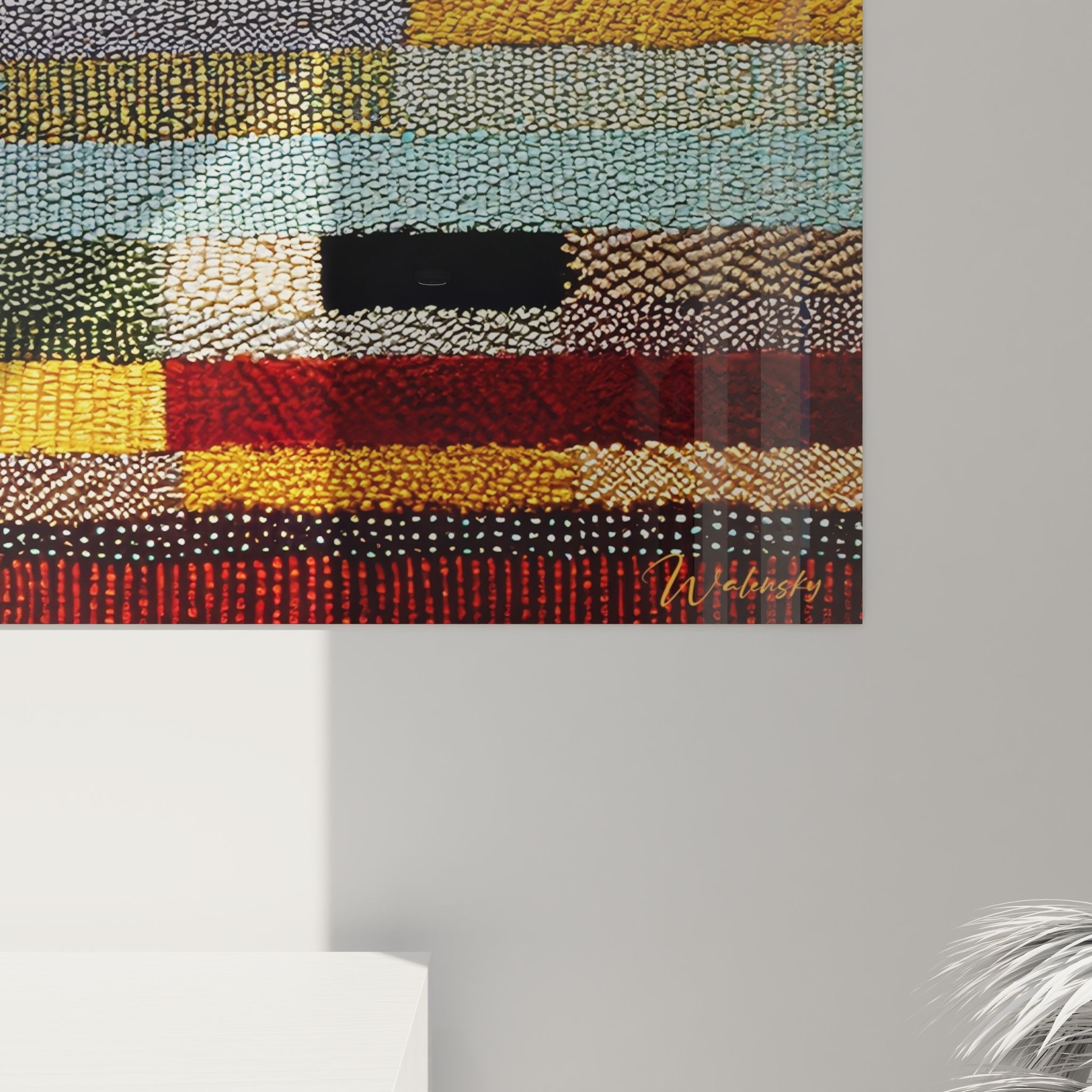 Vue d'ensemble du tableau mural bandes colorées tissus d'Afrique décoratif