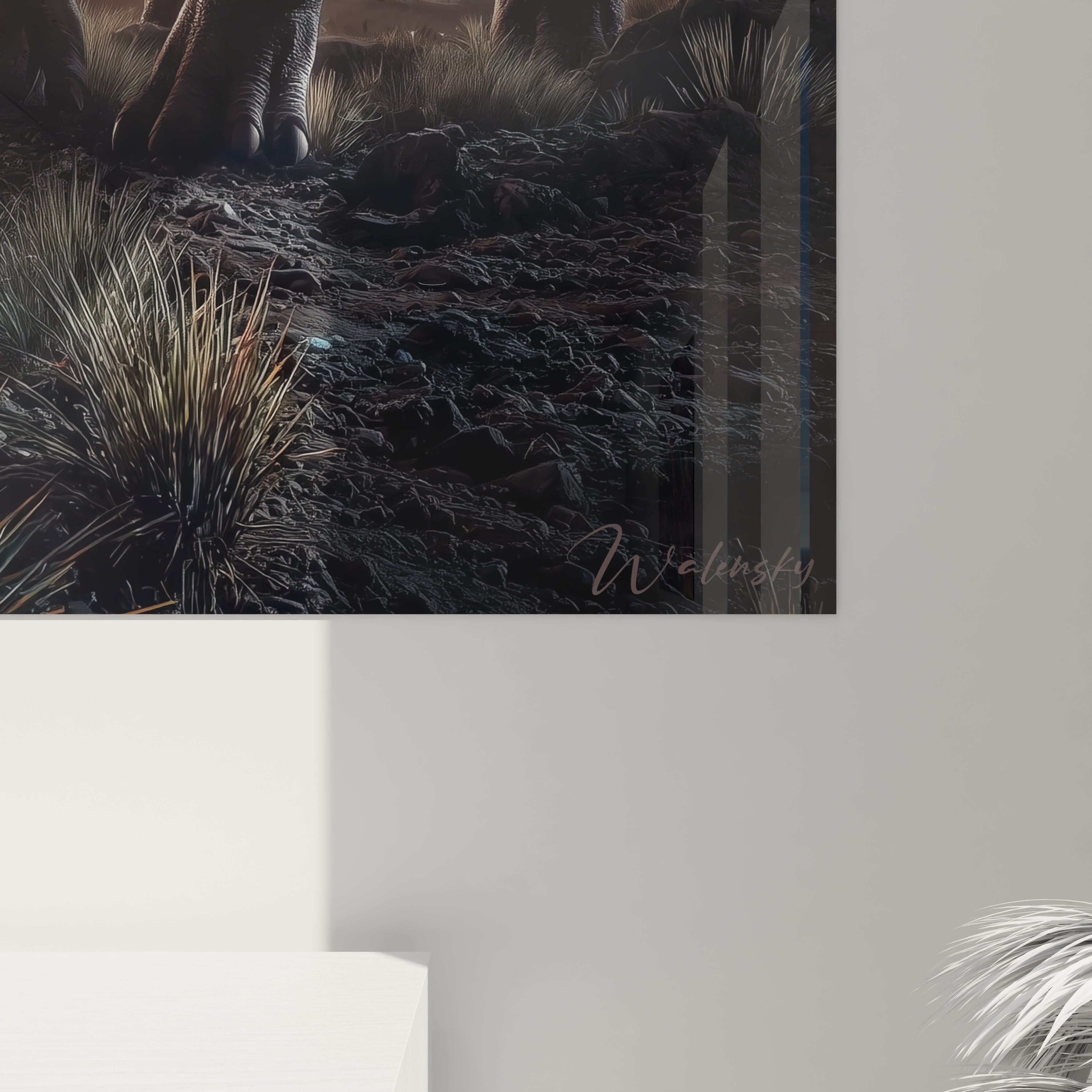 Vue ensemble tableau mural brachiosaure sauropode - décoration dinosaure pour intérieur moderne