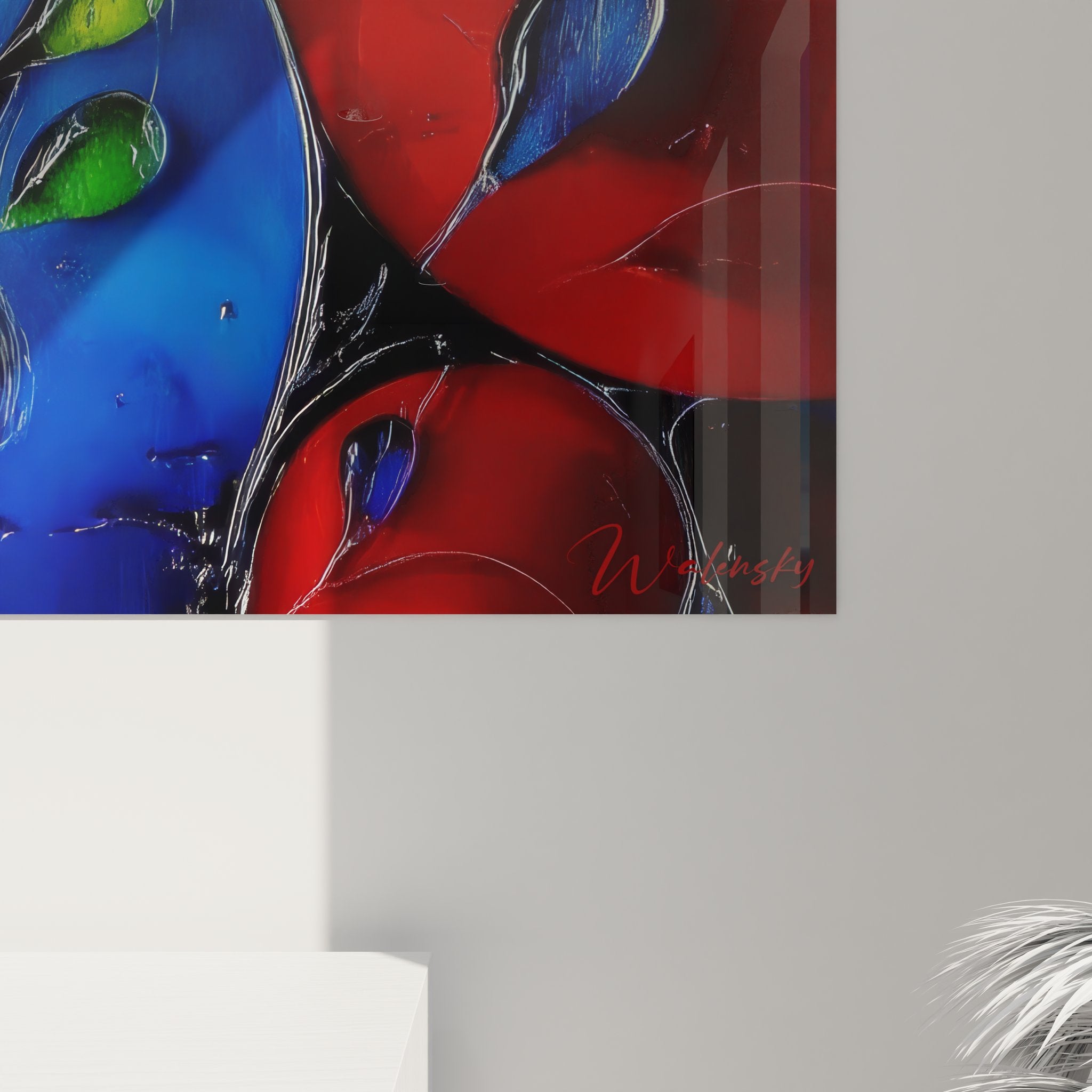 Vue ensemble tableau mural branches colorées art abstrait végétal multicolore décoration contemporaine