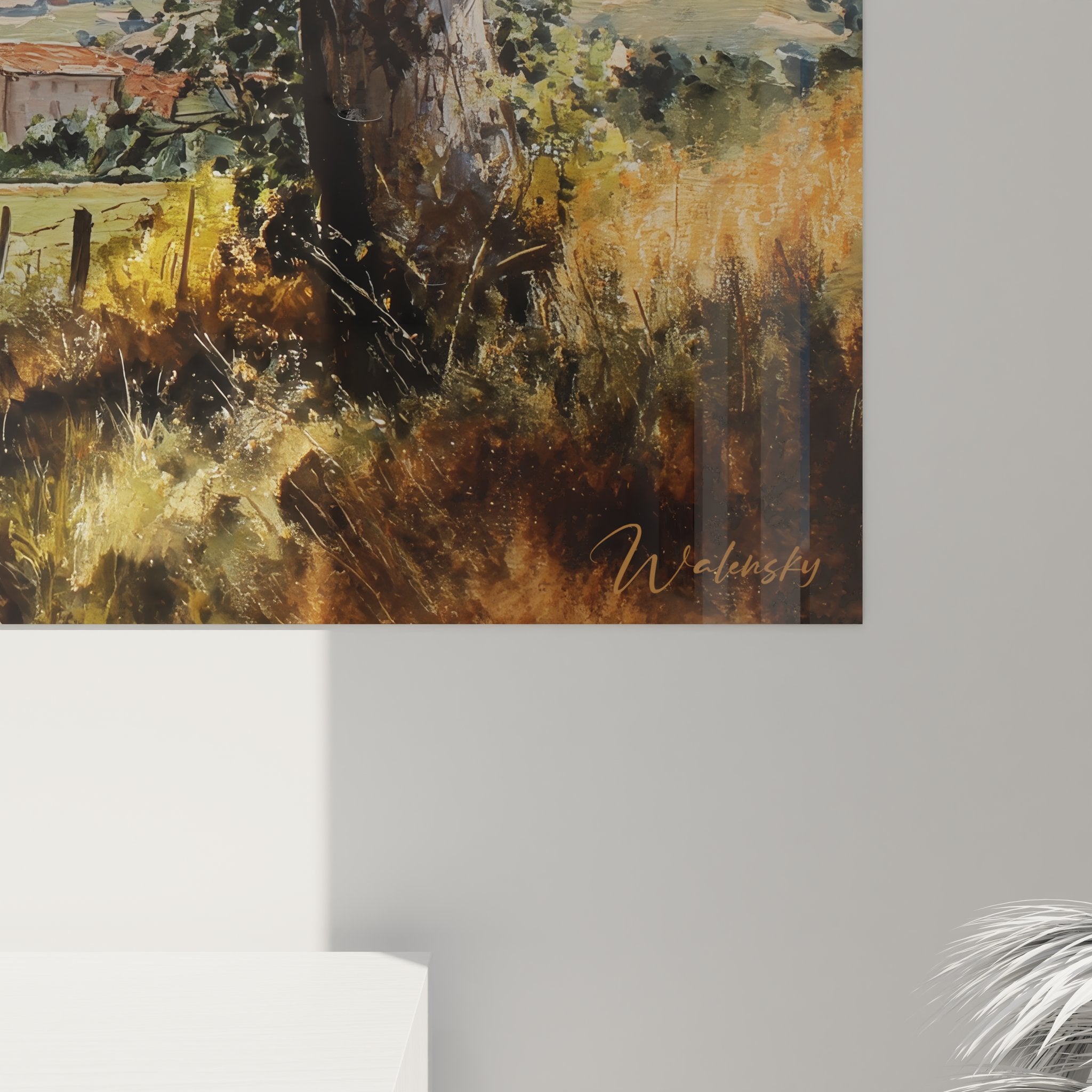 Vue ensemble tableau mural campagne, paysage village bucolique décoratif