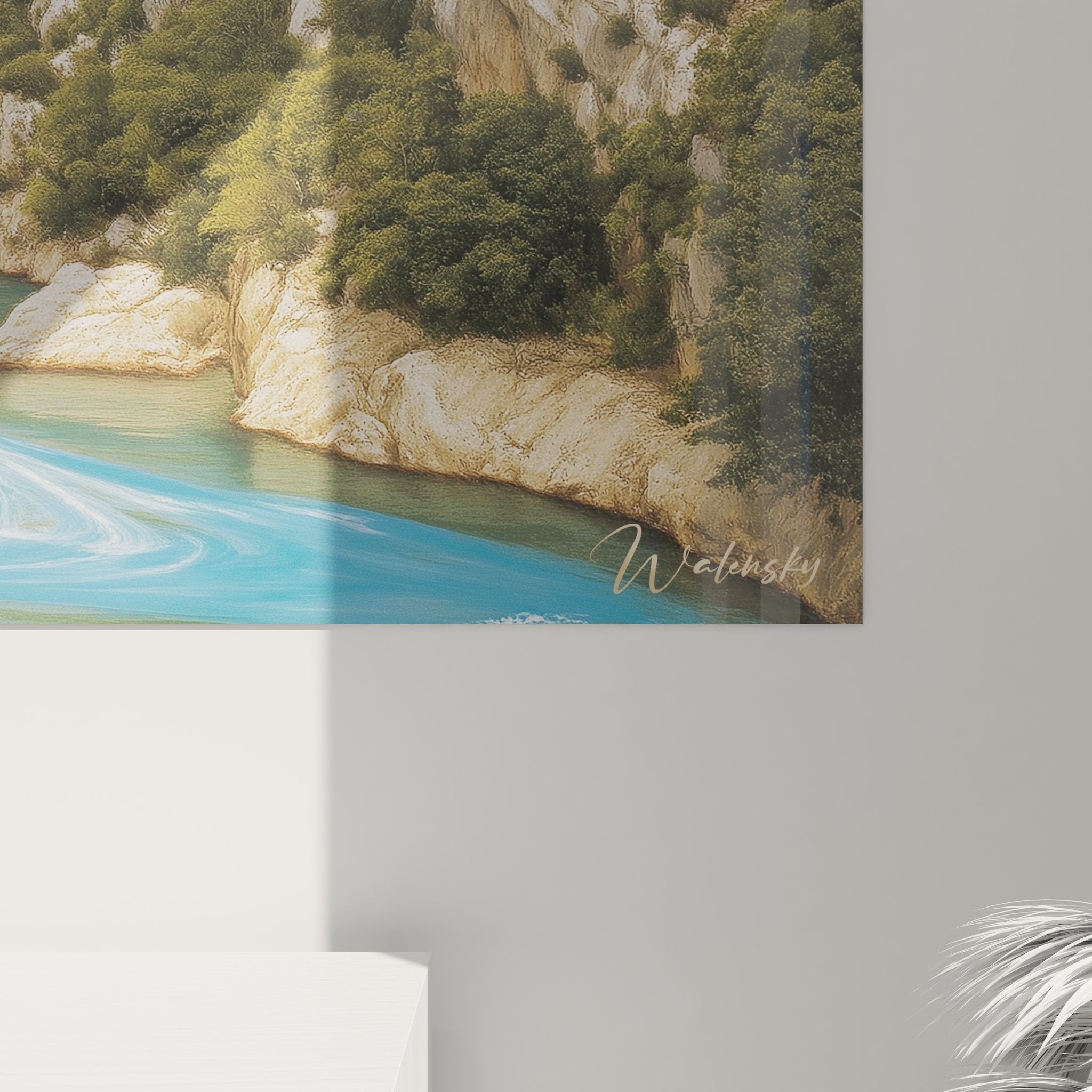 Vue ensemble tableau mural canyon rivière turquoise décoration intérieure moderne