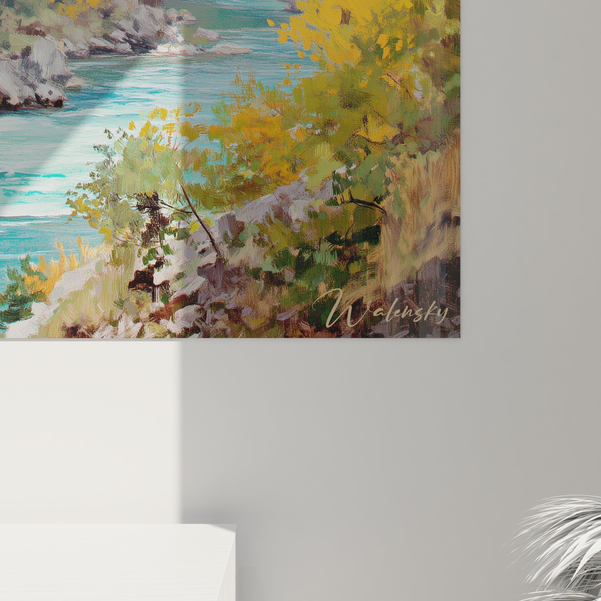 Vue ensemble tableau mural canyon rivière, œuvre décorative nature grand format