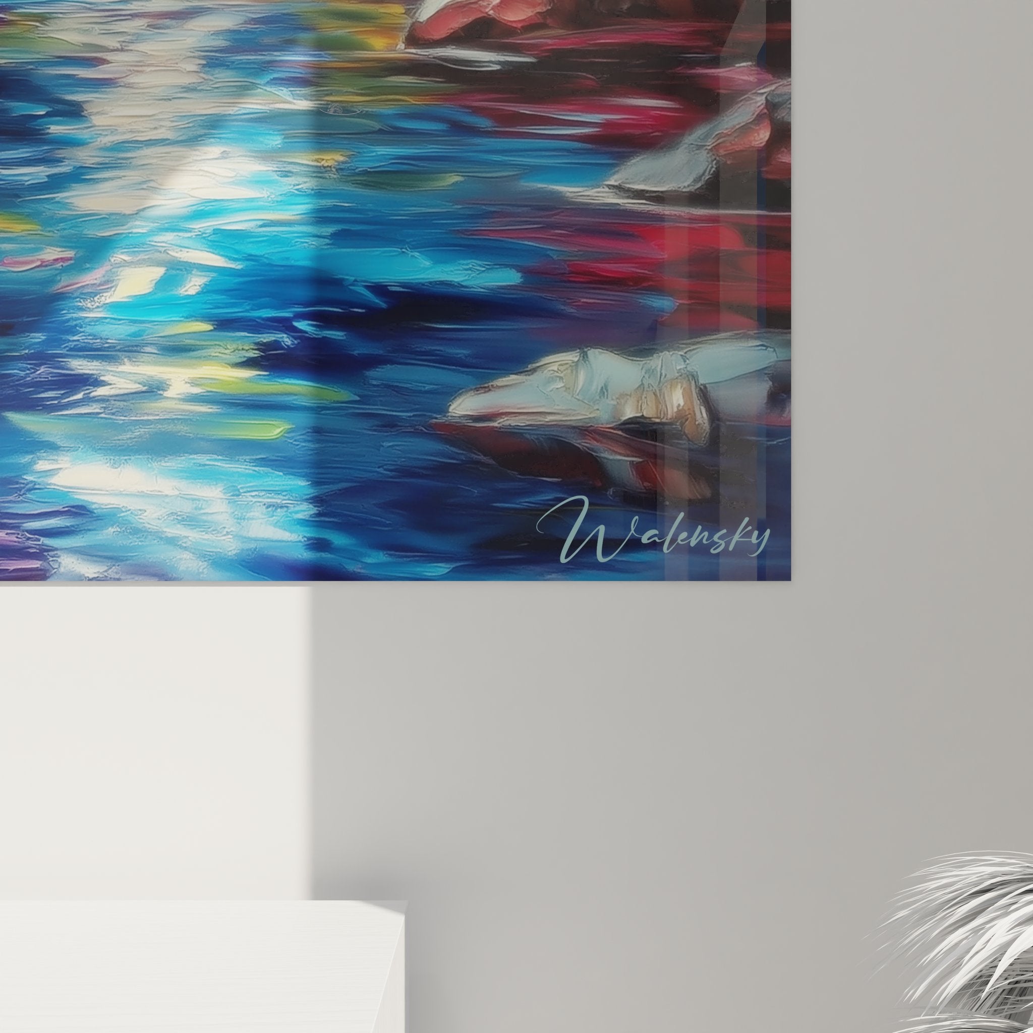 Vue d'ensemble tableau mural cascade canyon avec reflets eau et rochers multicolores