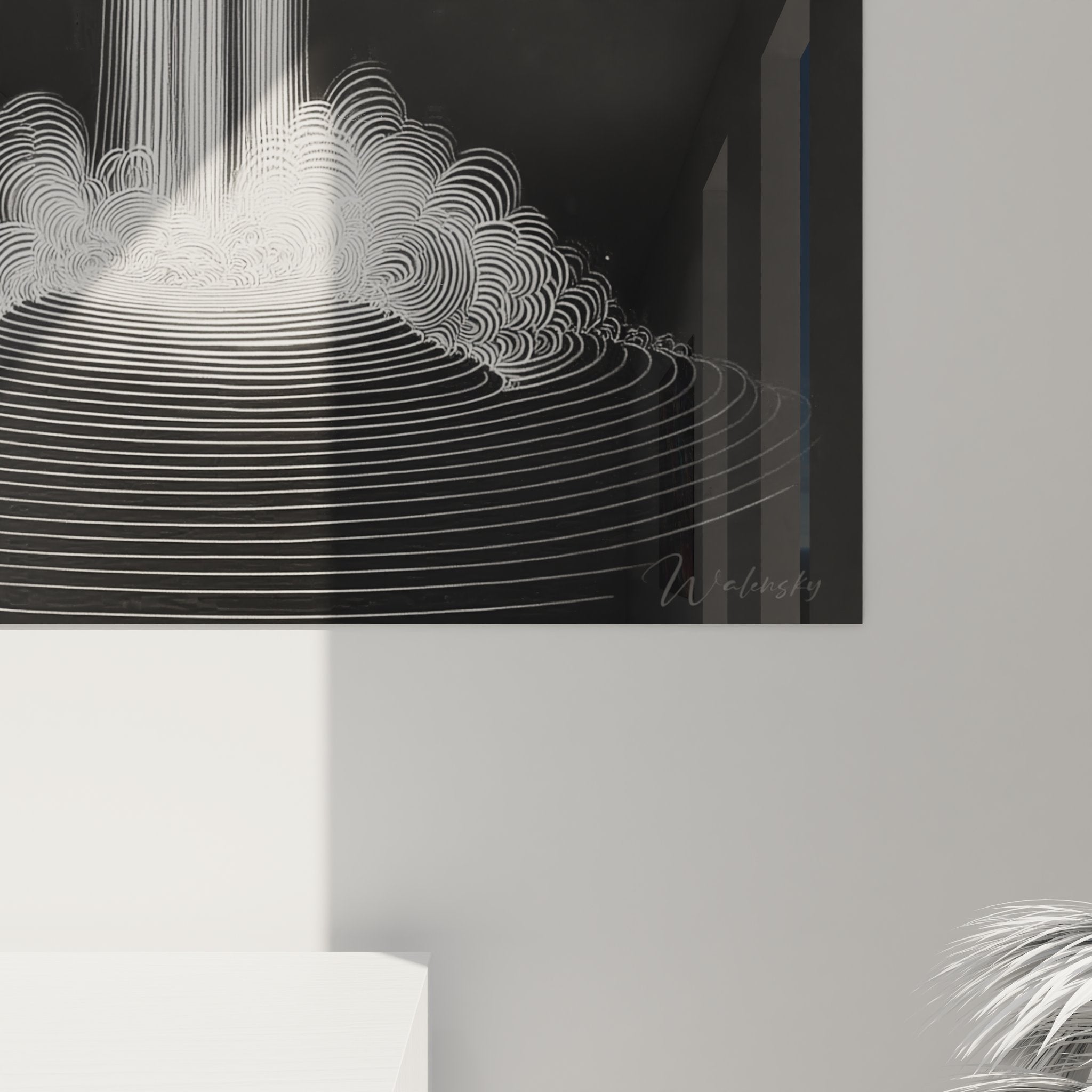 Vue ensemble tableau mural cascade design, chute d'eau artistique décoration intérieure