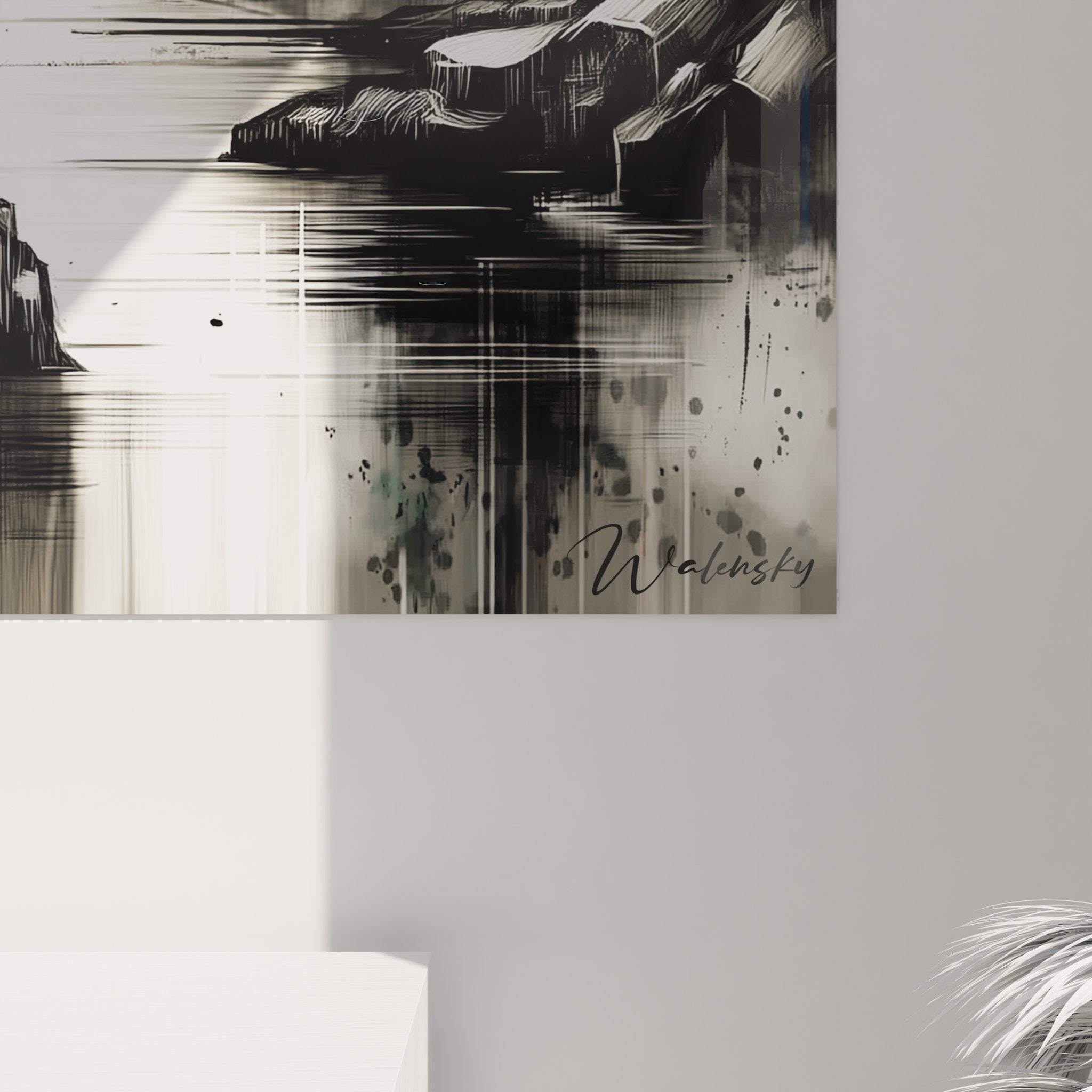 Vue d'ensemble tableau mural cascade tropicale, art décoratif abstrait pour intérieur moderne