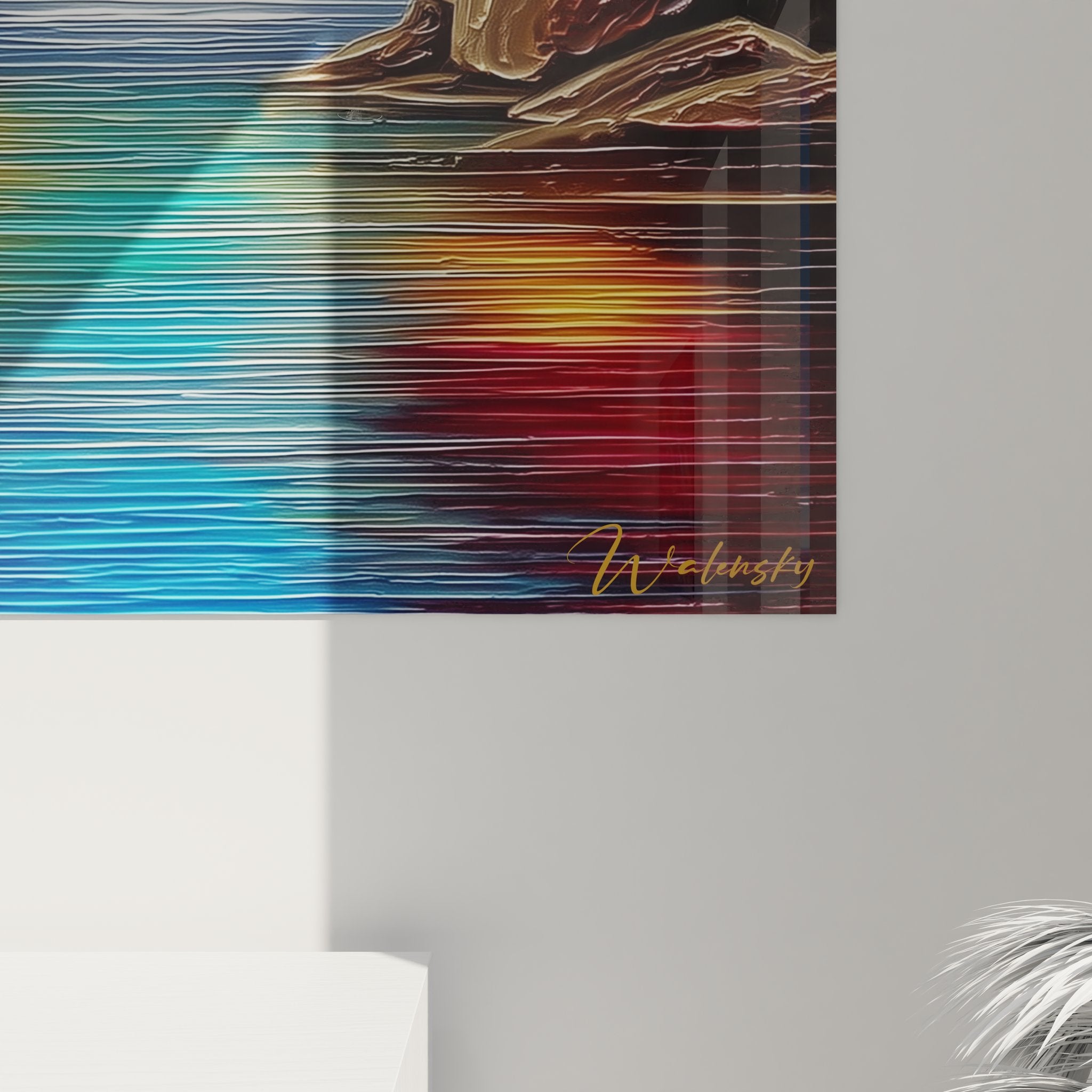 Vue ensemble tableau mural cascade tropicale moderne décoration murale art contemporain