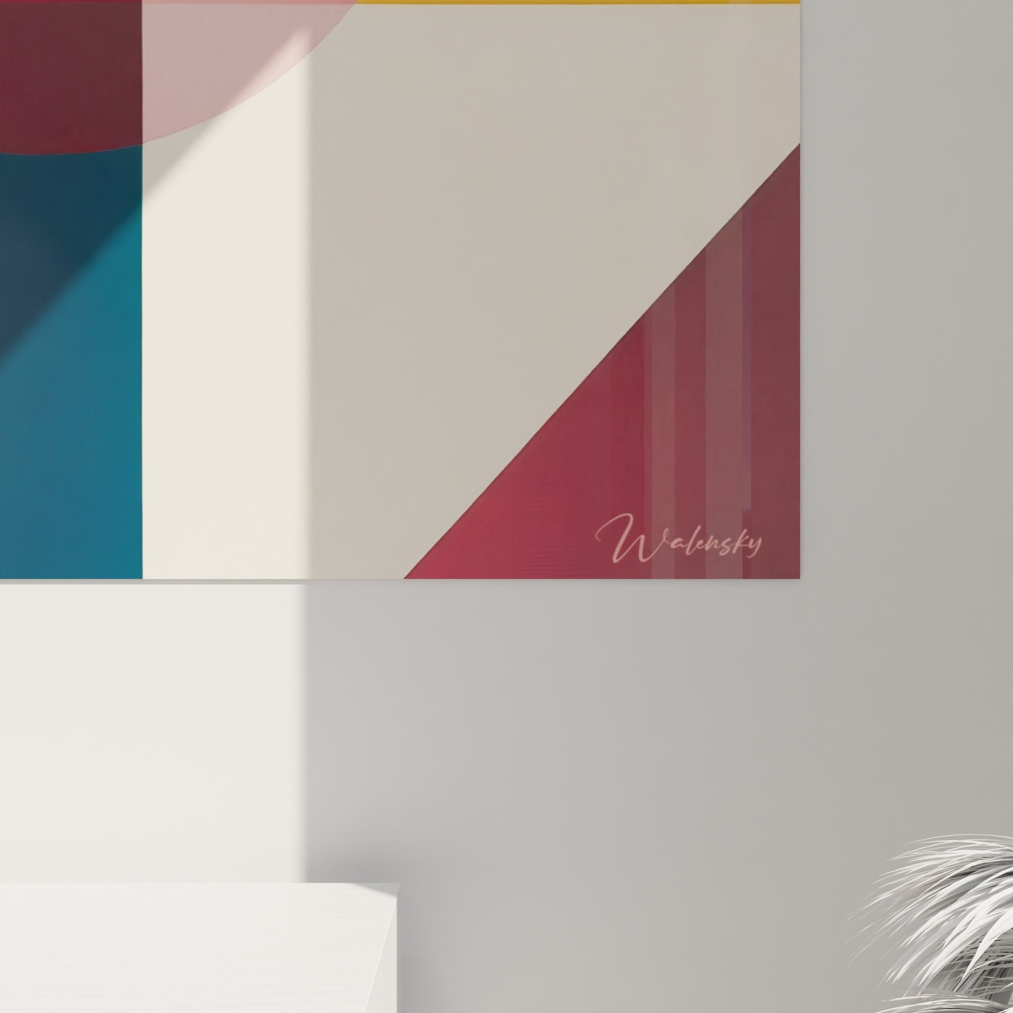 Vue d'ensemble tableau mural géométrique abstrait cercles colorés dans intérieur design moderne