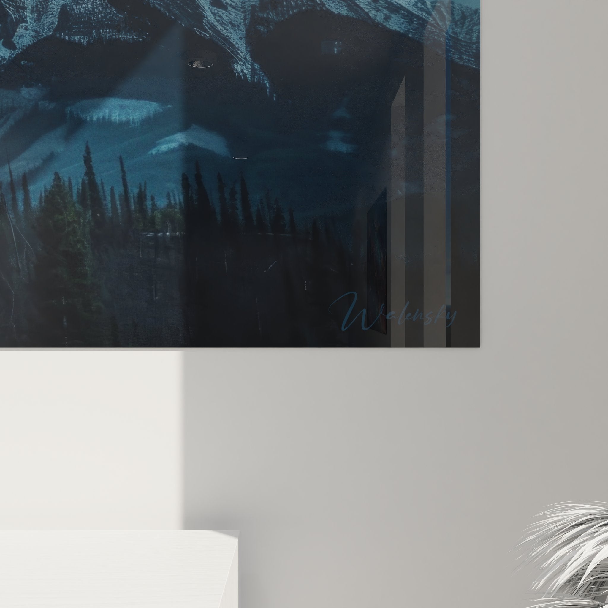 Vue ensemble tableau mural ciel étoilé montagne pour décoration intérieure moderne