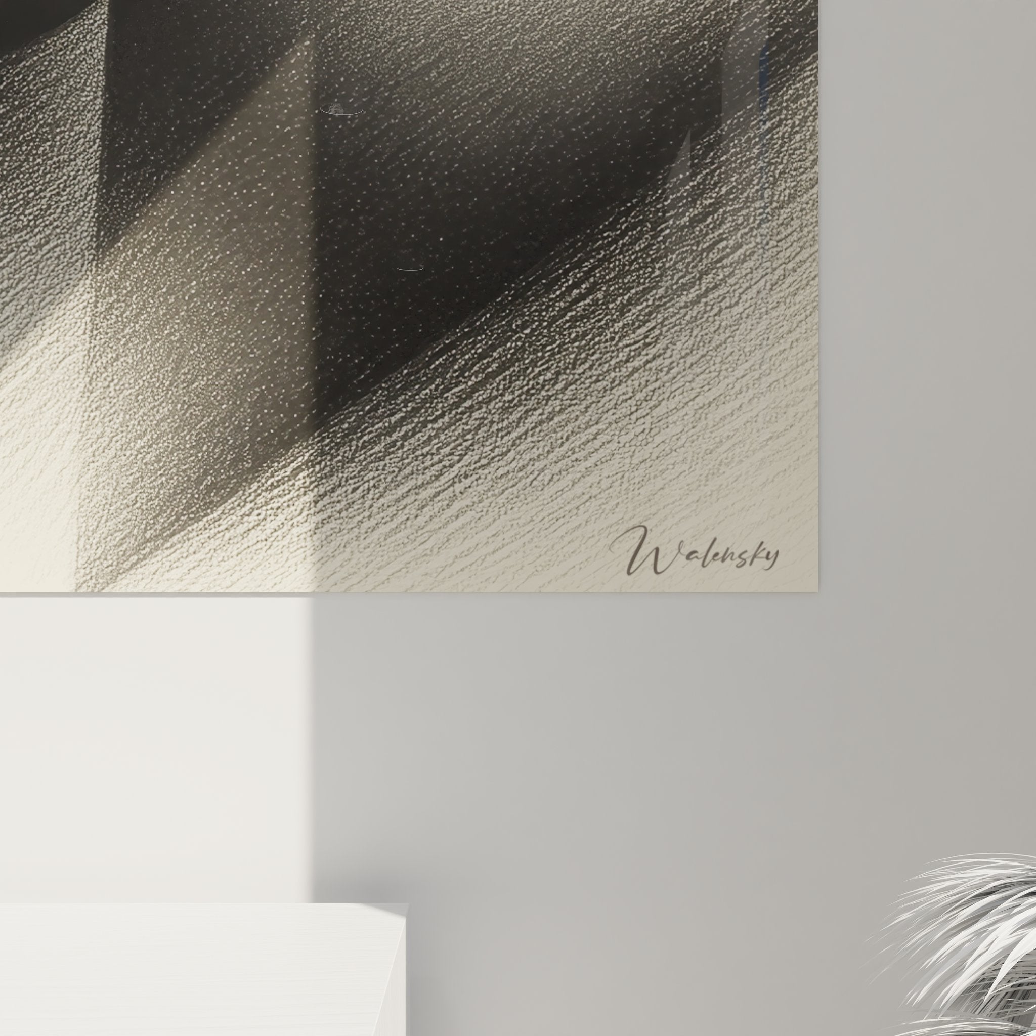 Vue ensemble tableau mural corps féminin abstrait, œuvre art contemporain noir et blanc