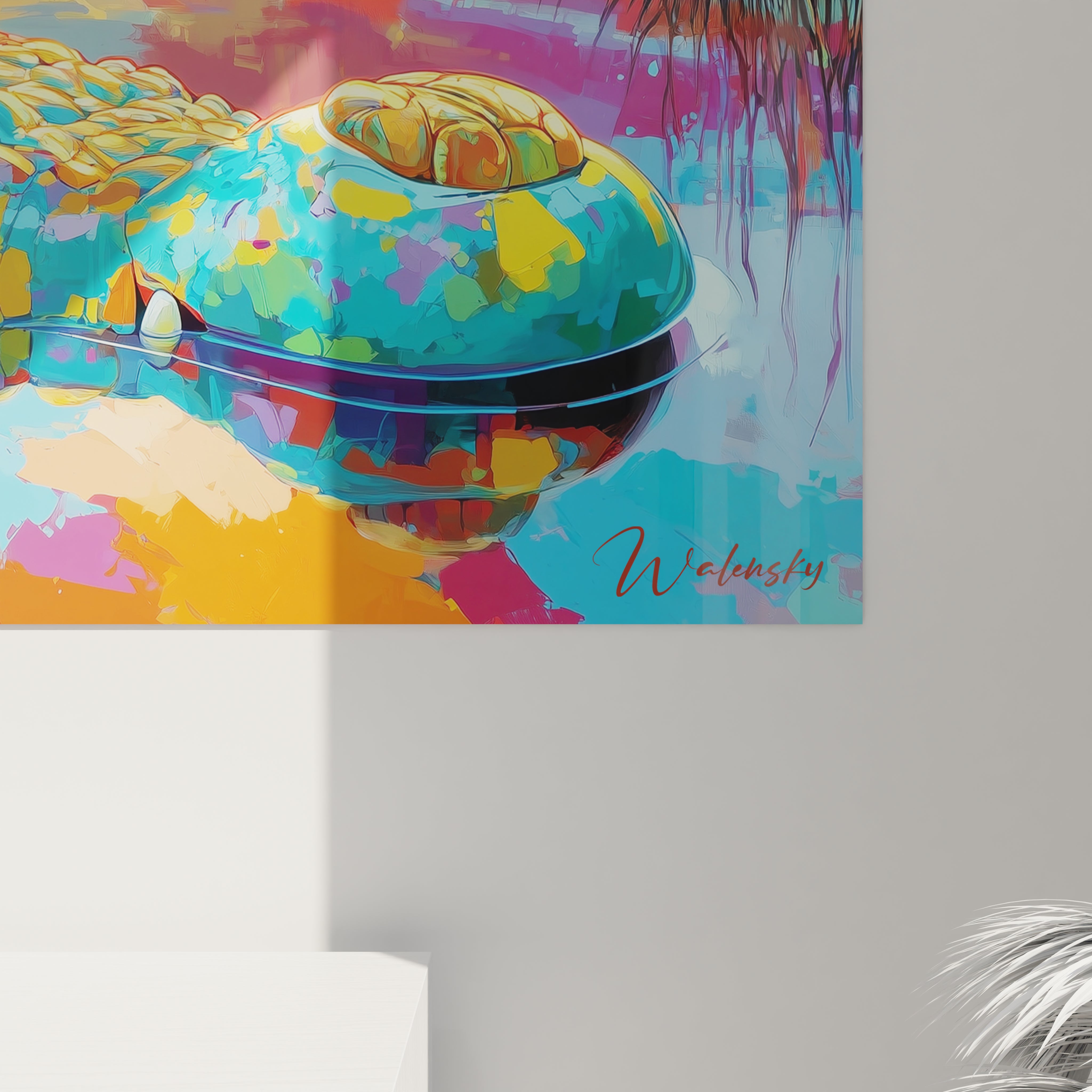 Vue ensemble tableau mural crocodile art contemporain décoration intérieure