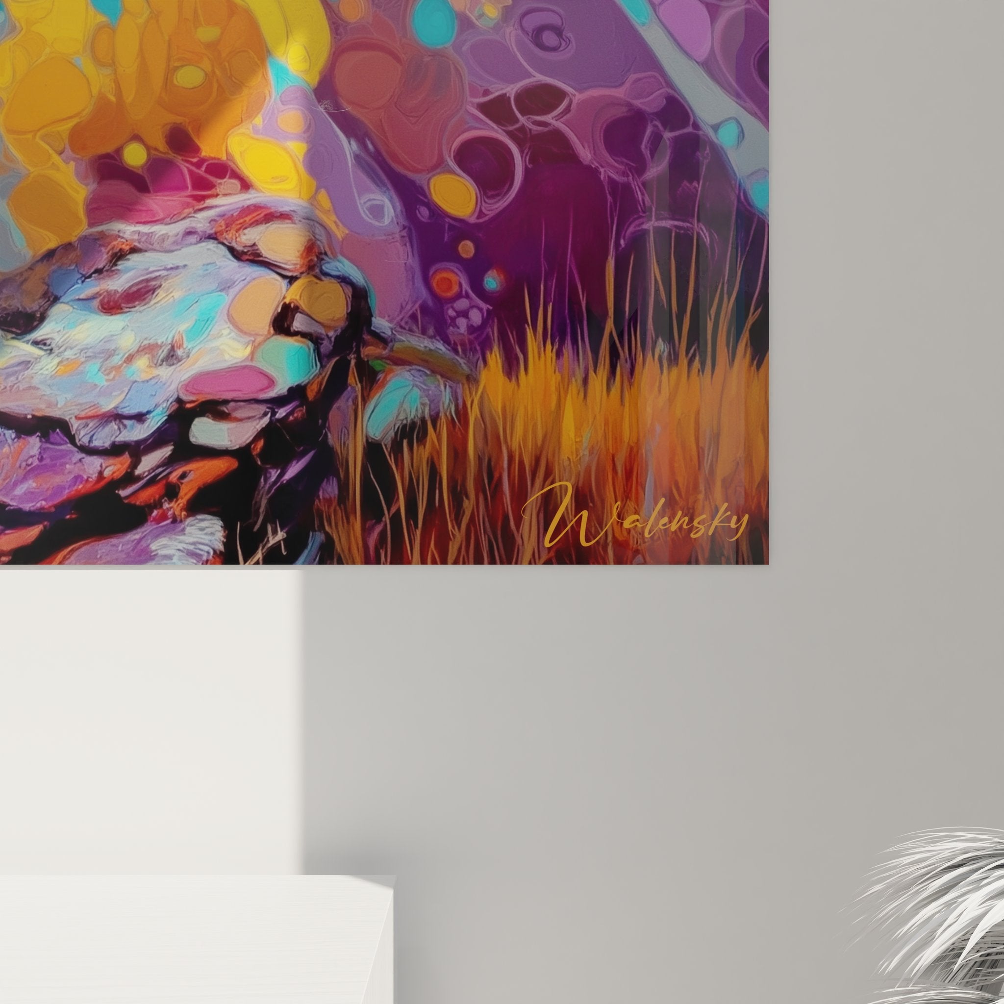 Vue d'ensemble tableau mural désert fantasy aux couleurs psychédéliques vibrantes