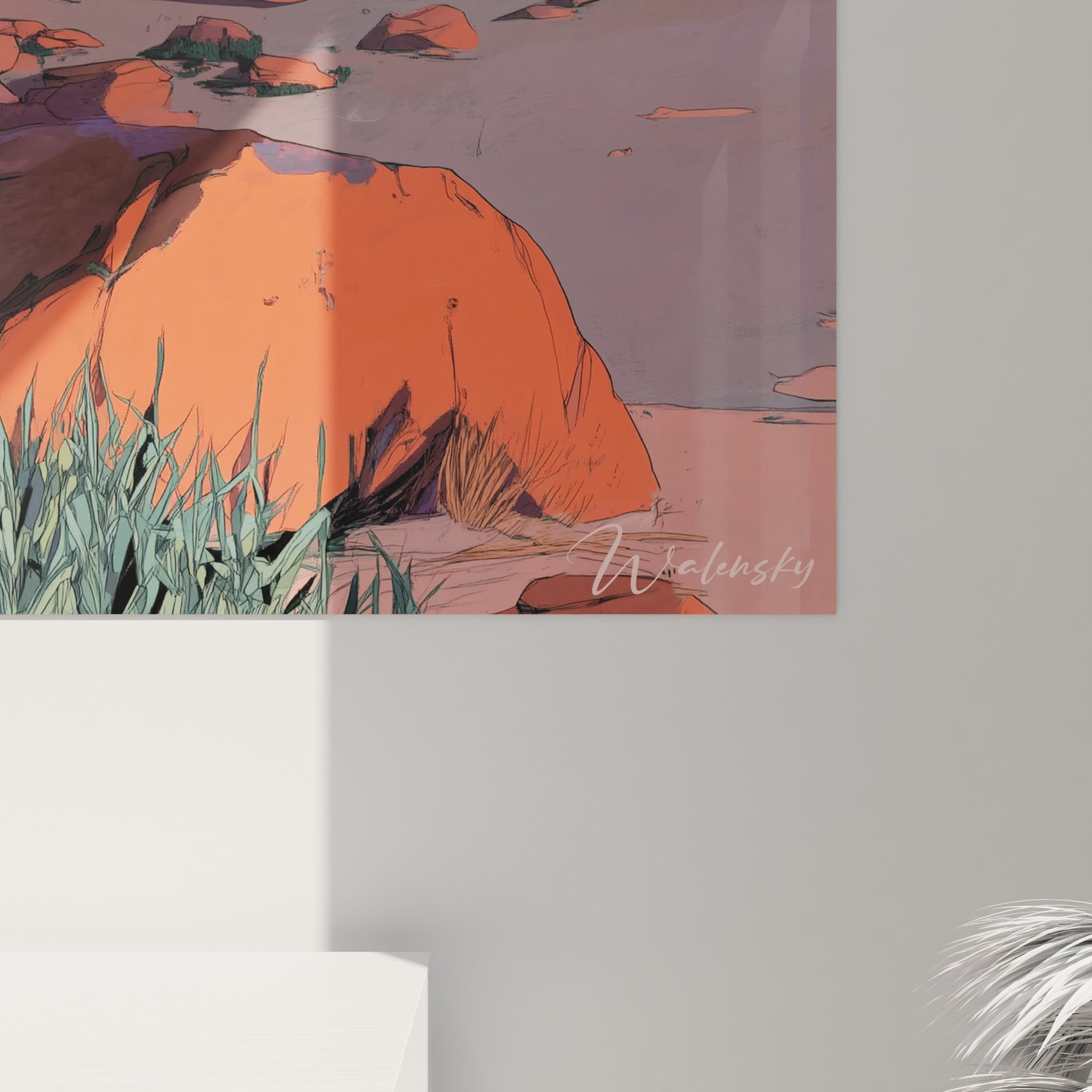 Vue ensemble tableau mural désert roches rouges décoration intérieure moderne