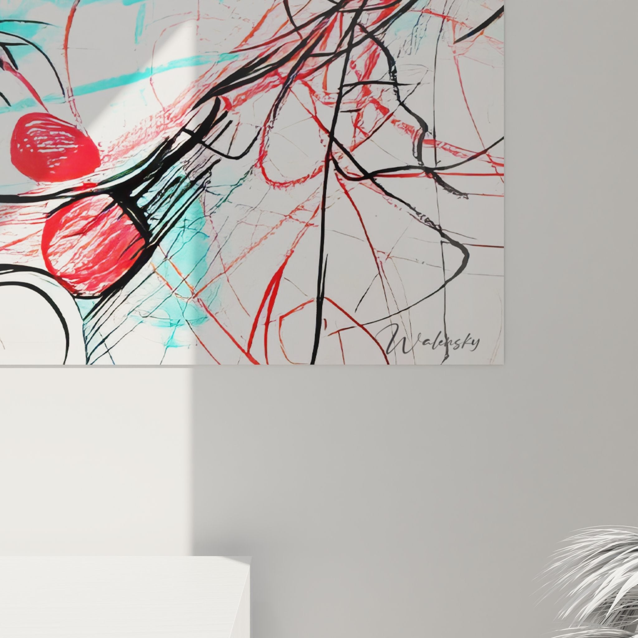 Vue ensemble tableau mural dessin visage moderne décoration intérieure contemporaine