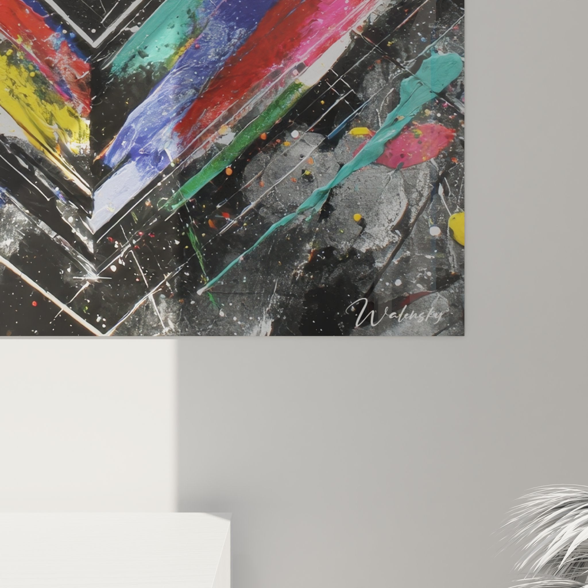 Vue ensemble tableau mural diamant géométrique abstrait décoration intérieure moderne